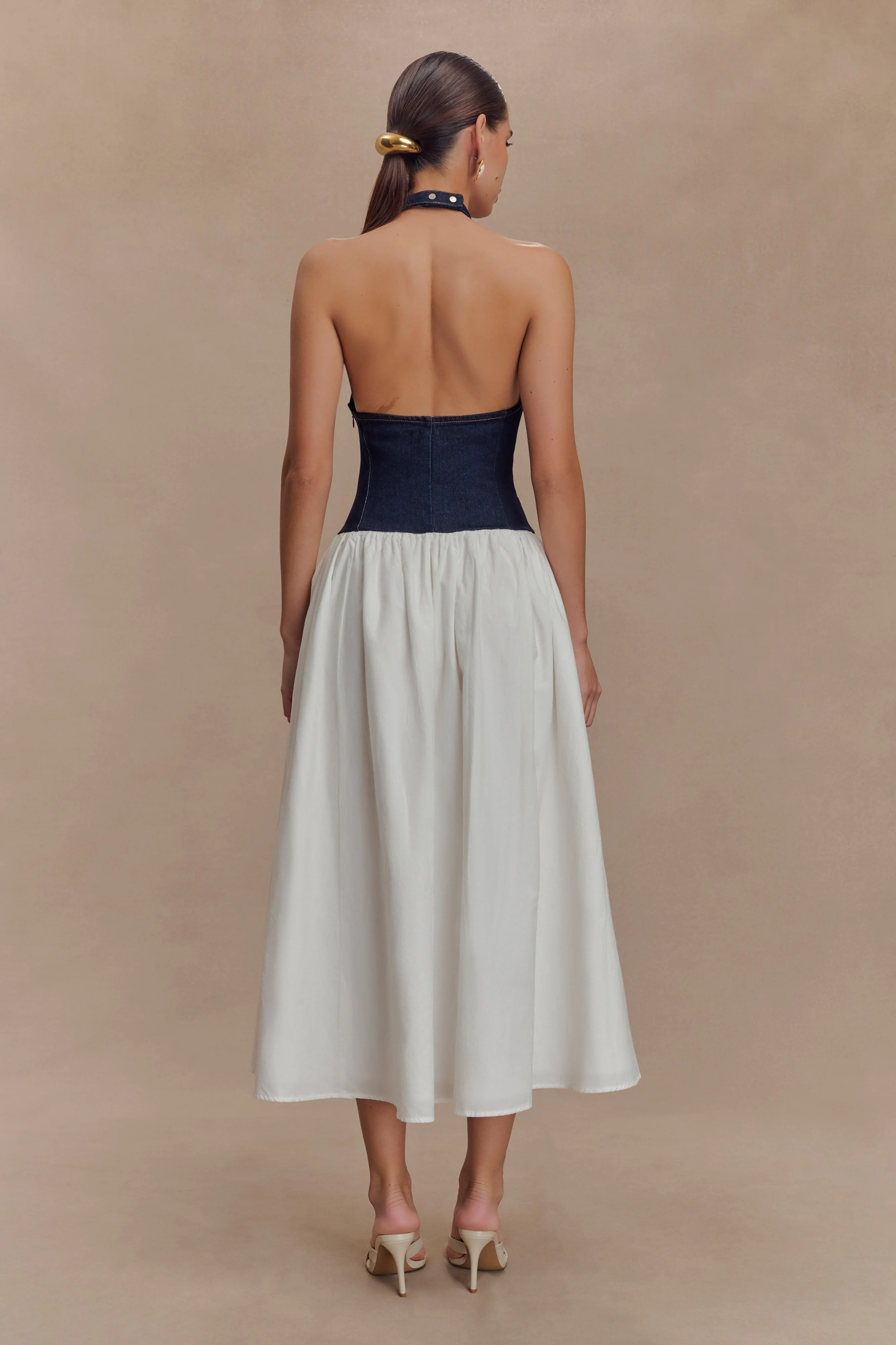 Ashwin Denim Cotton Midi Dress - Indigo Blue - Image 2