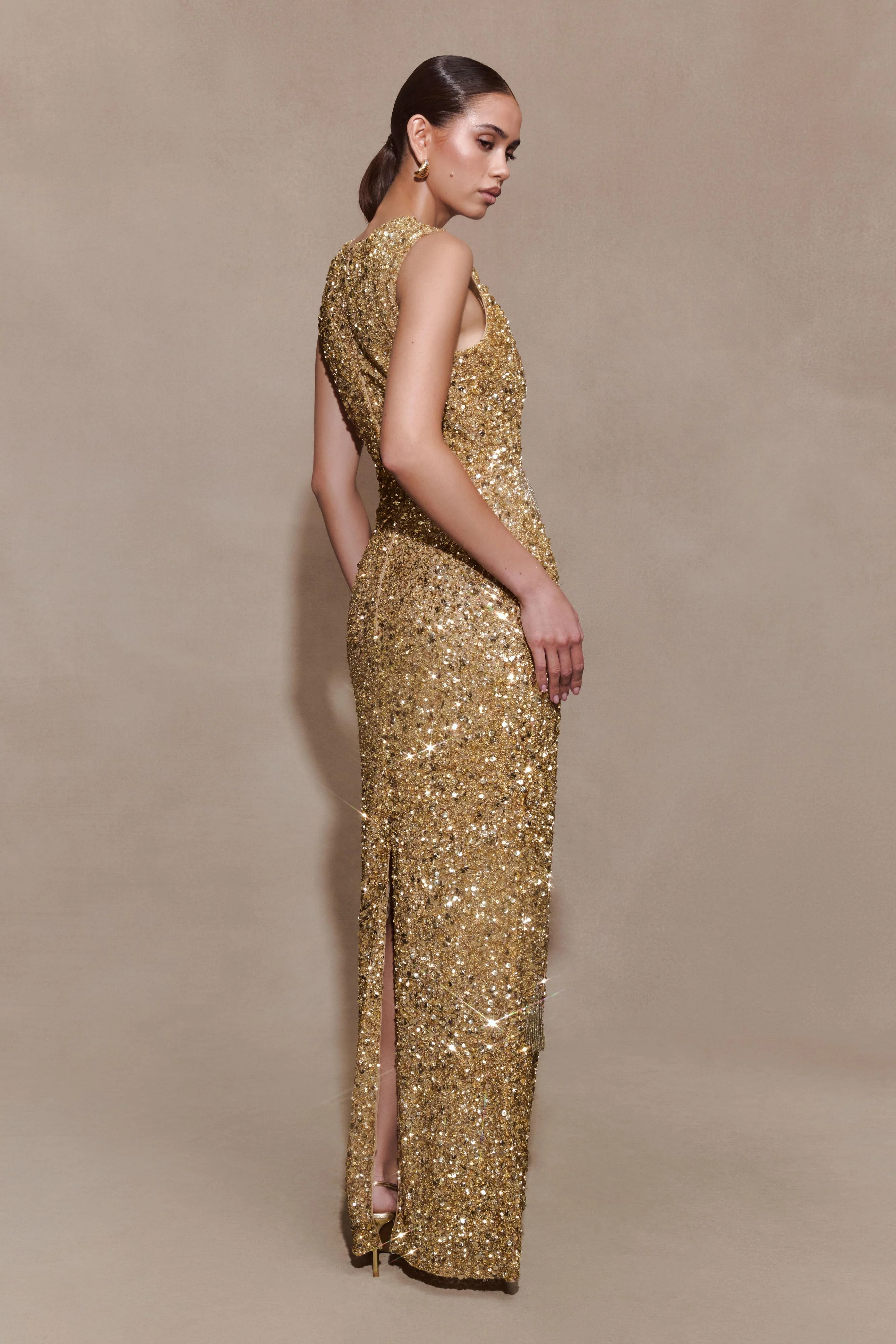 Astor Hand Embellished Maxi Dress - Gold - Image 3
