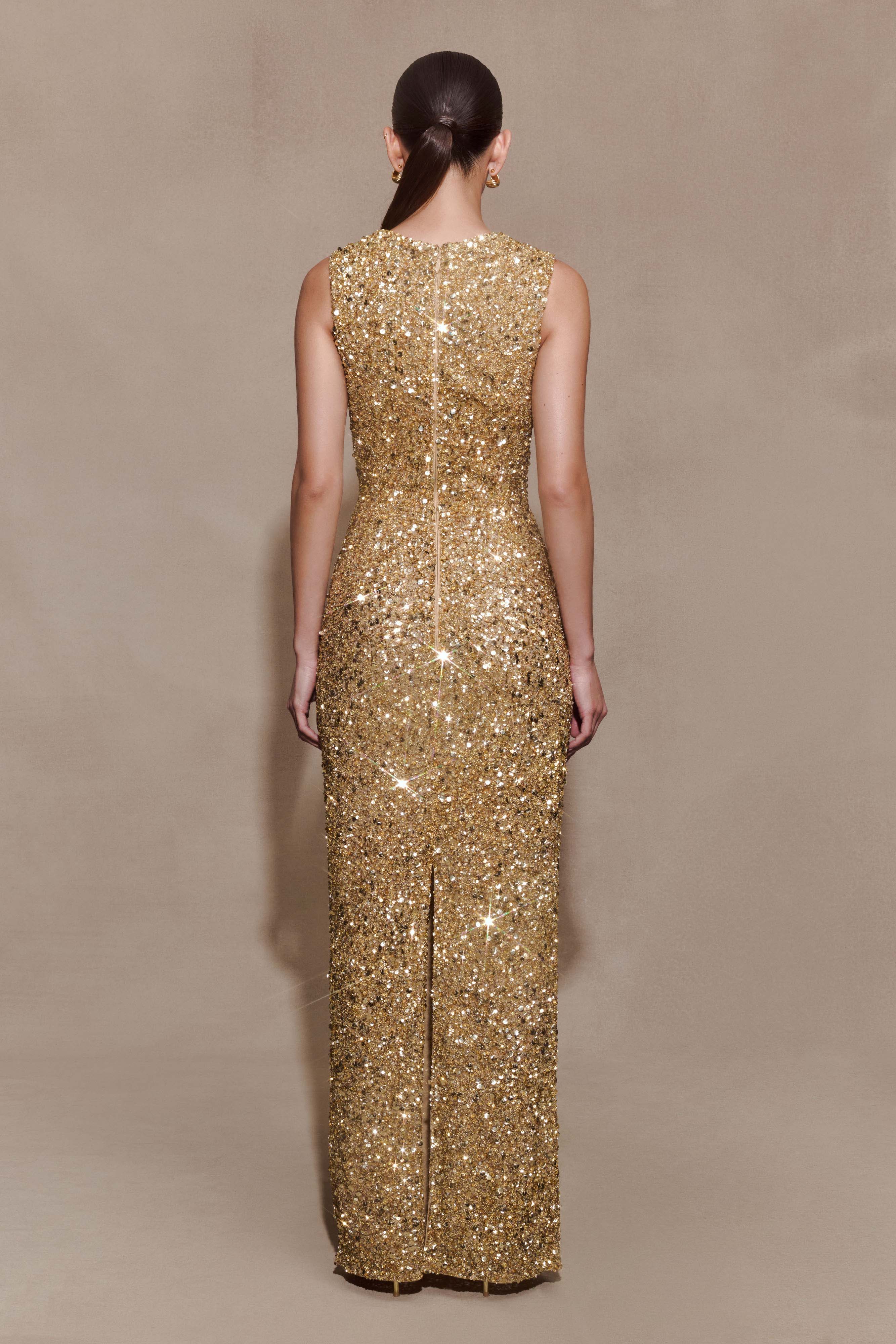 Astor Hand Embellished Maxi Dress - Gold - Image 4
