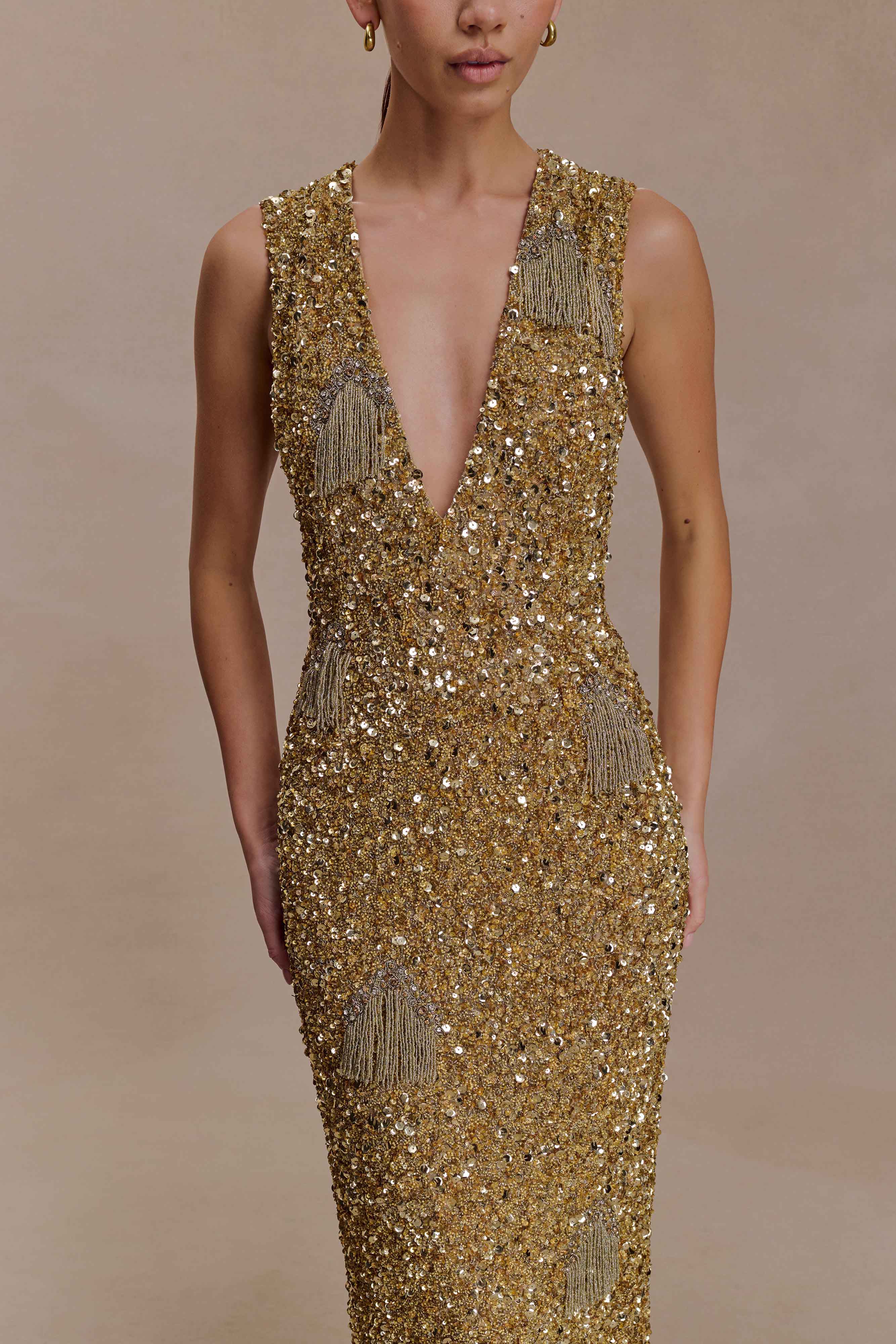 Astor Hand Embellished Maxi Dress - Gold - Image 8