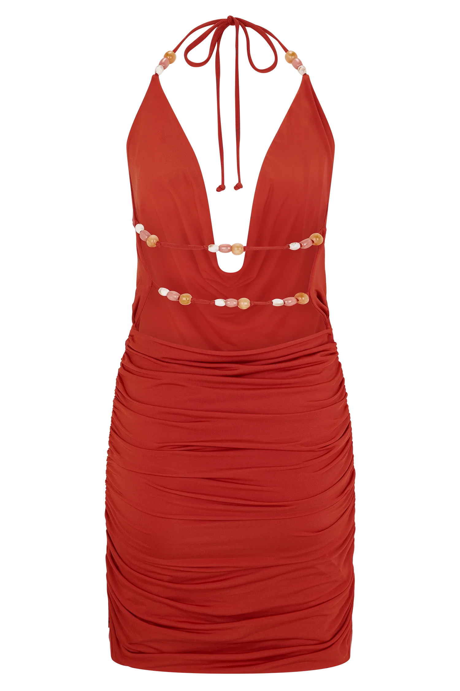 Astraeus Beaded Cowl Mini Dress - Desert Red - Image 6