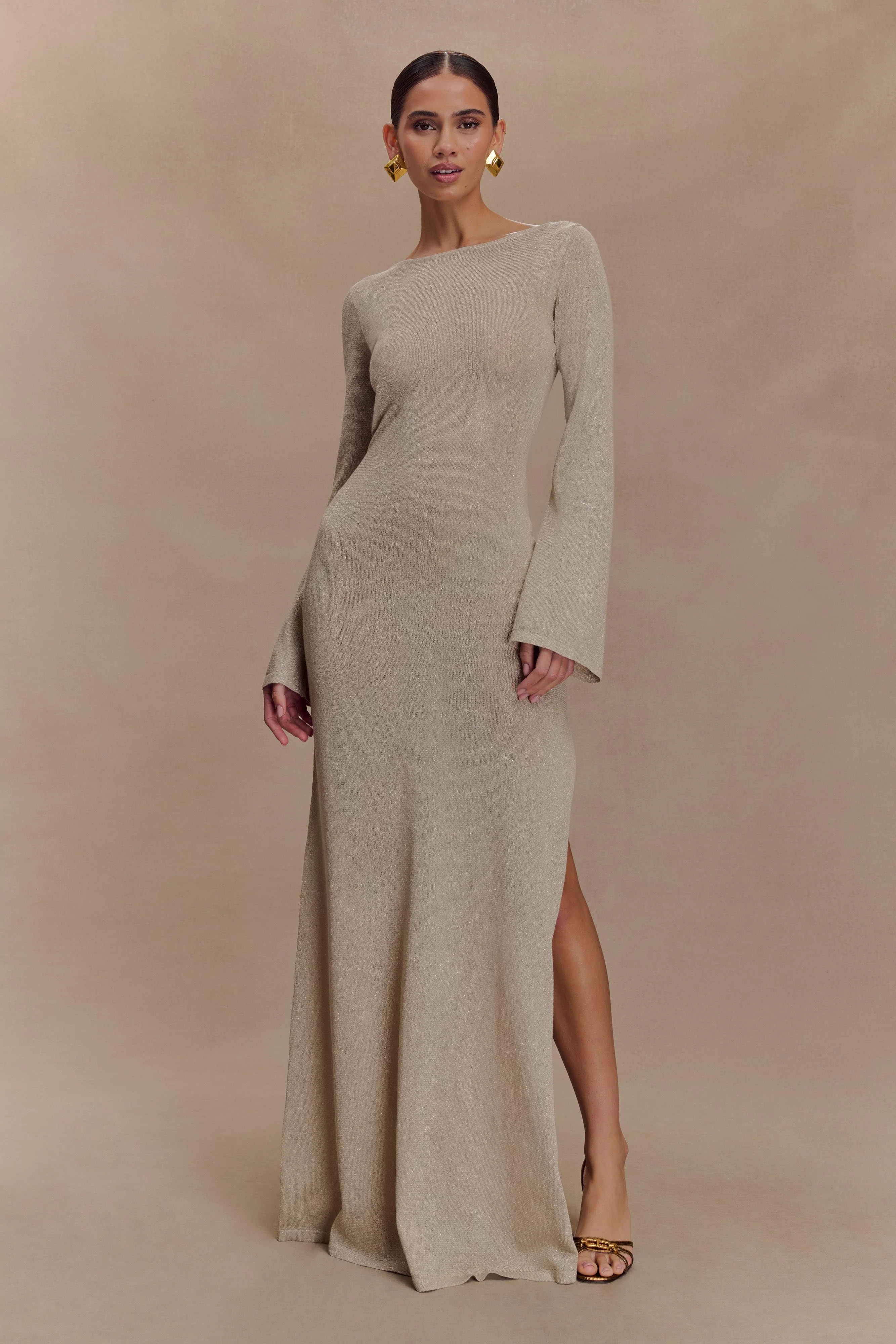 Atticus Knit Maxi Dress With Sequin - Gold - Image 5
