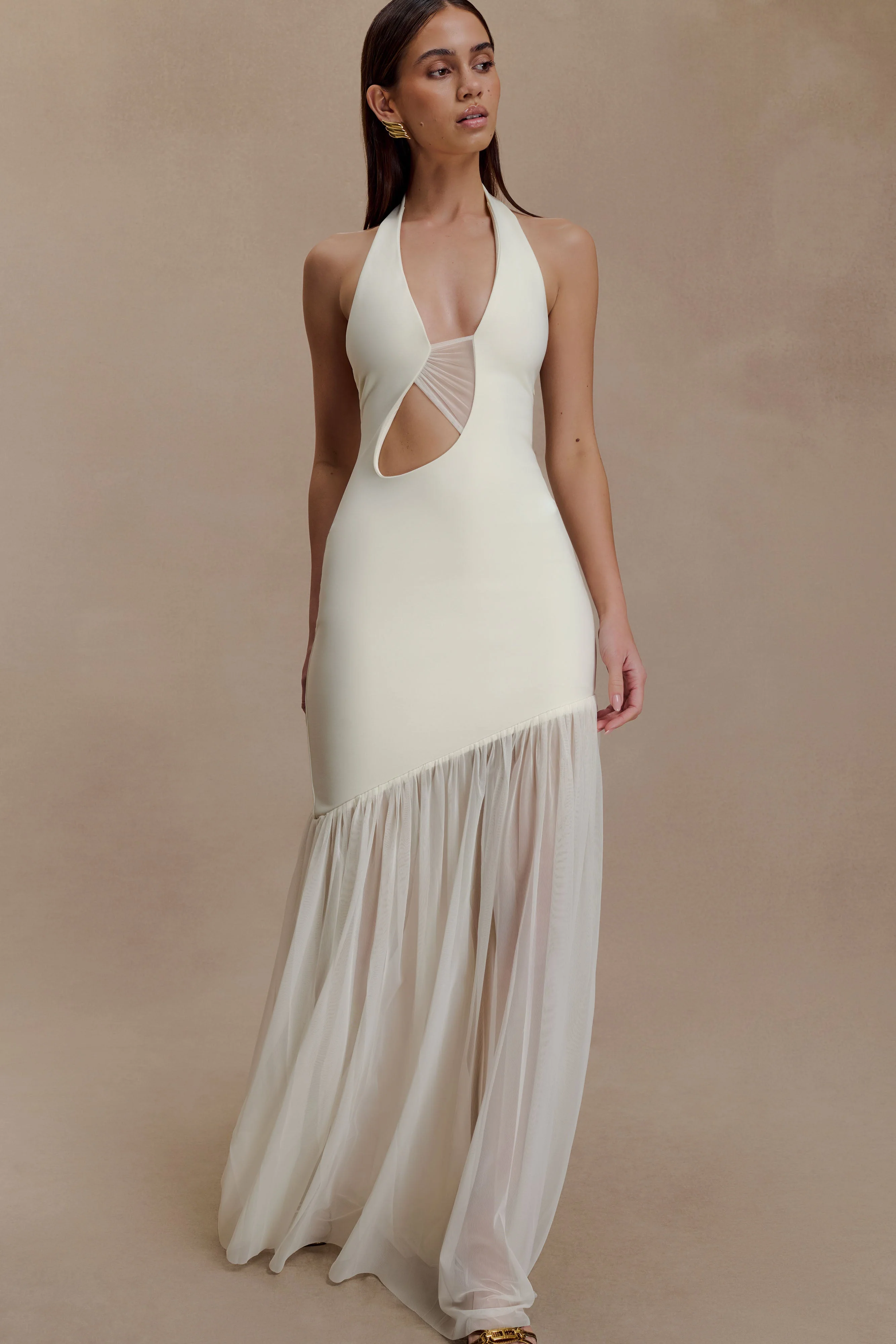 Aubree Crepe And Mesh Maxi Dress - Ivory - Image 3