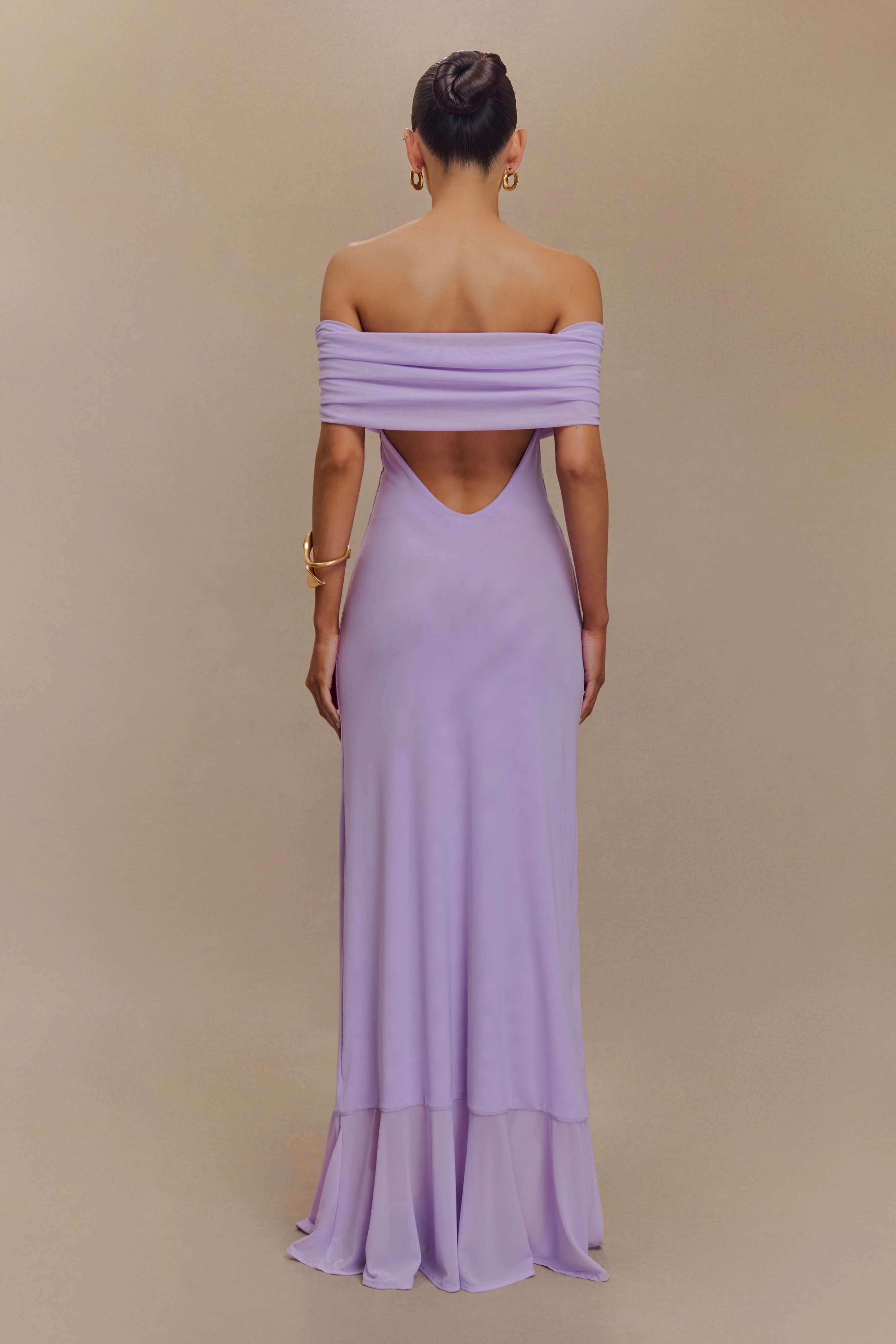 Audrey Off Shoulder Mesh Maxi Dress - Lilac - Image 2