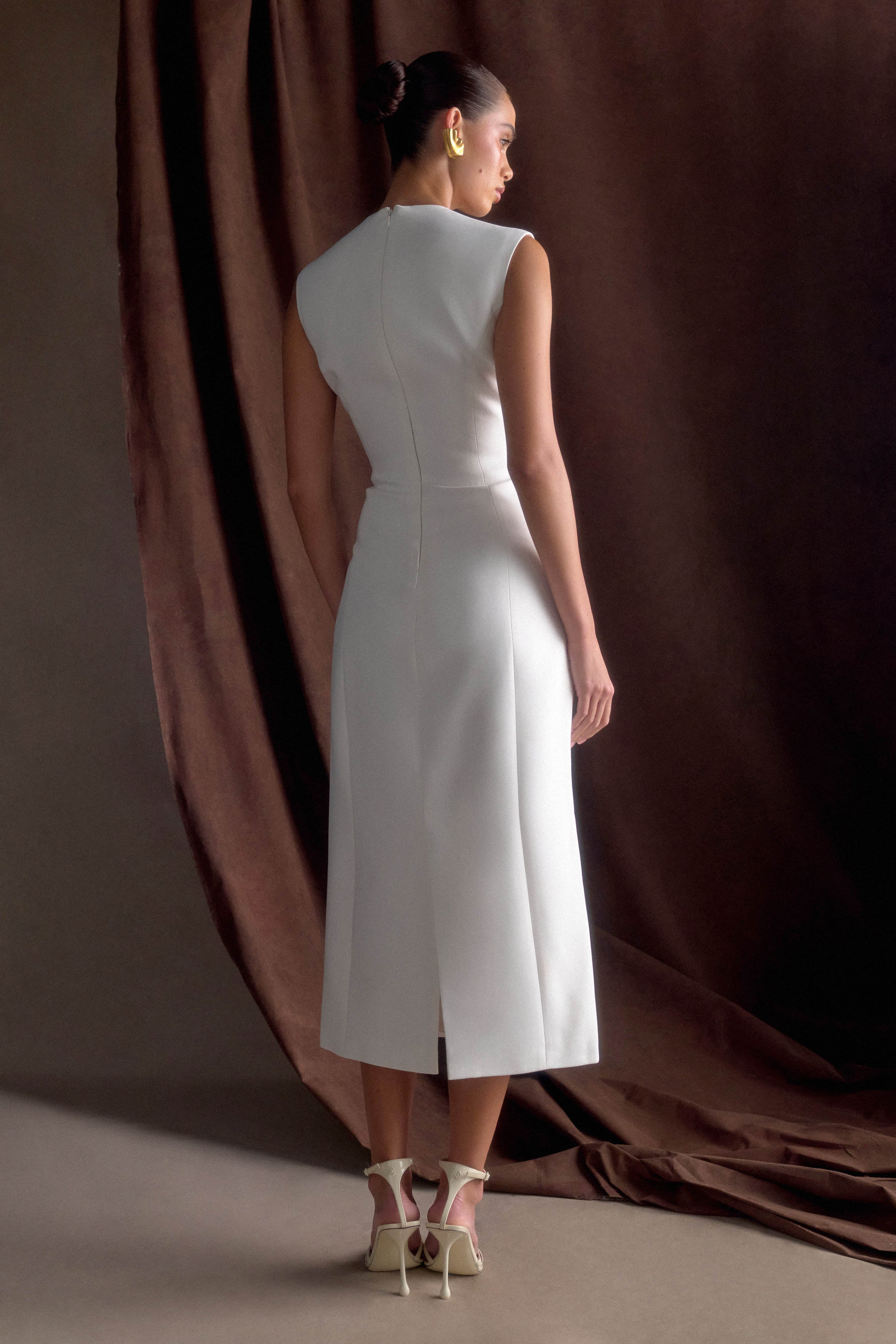 Audrine Suiting Sleeveless Midi Dress - Ivory - Image 2