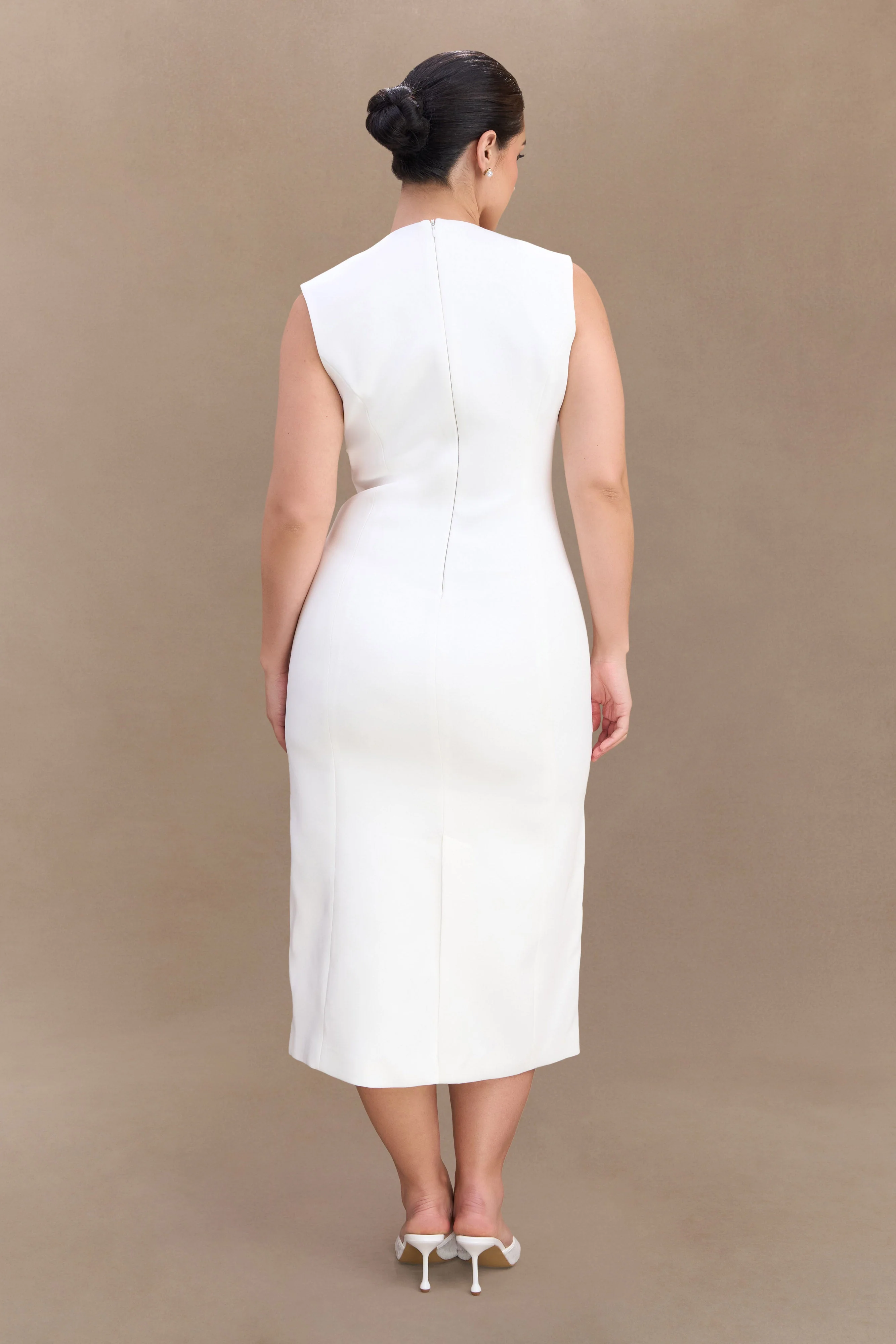 Audrine Suiting Sleeveless Midi Dress - Ivory - Image 5