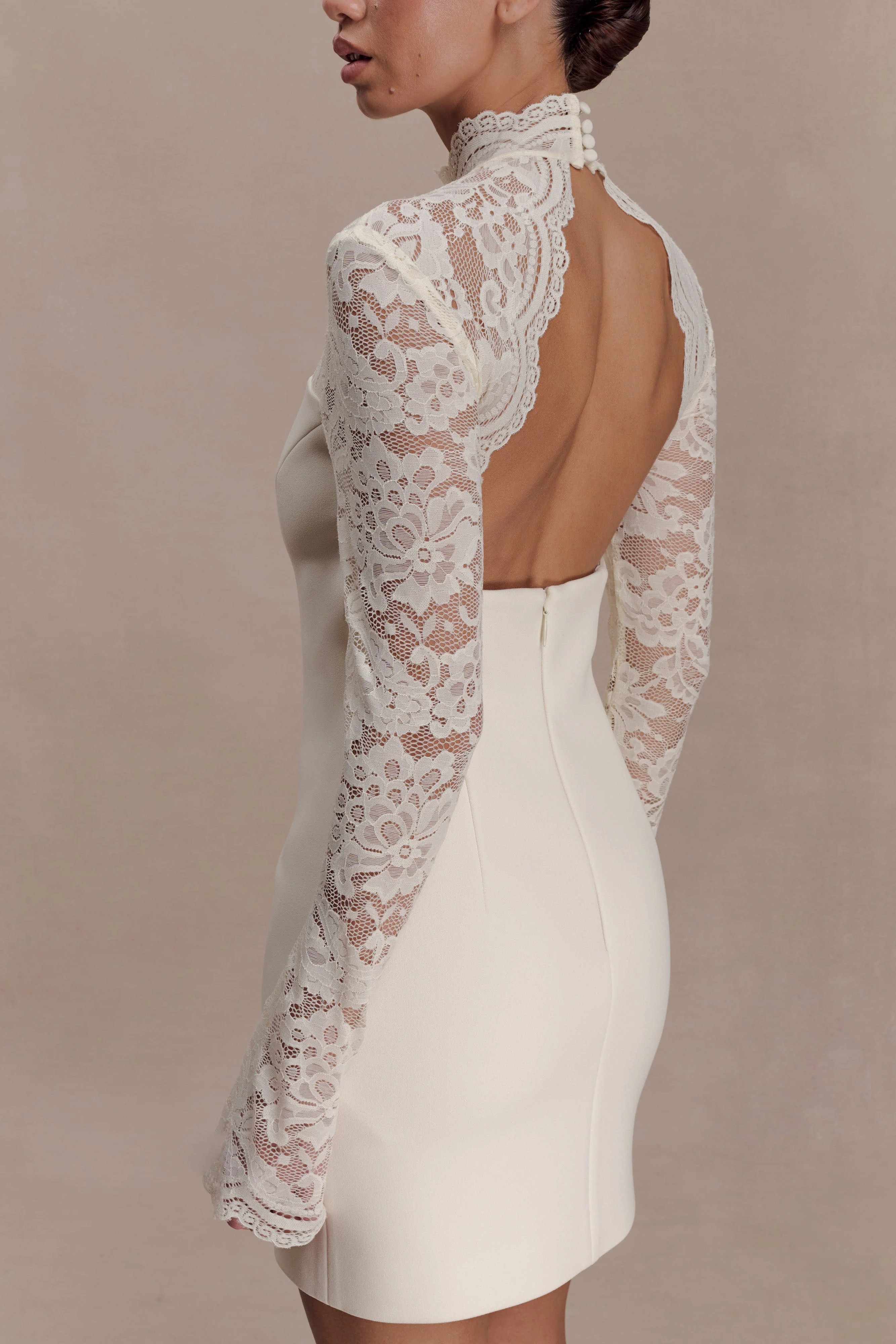 Aurelie Long Sleeve Lace Mini Dress - Ivory - Image 7