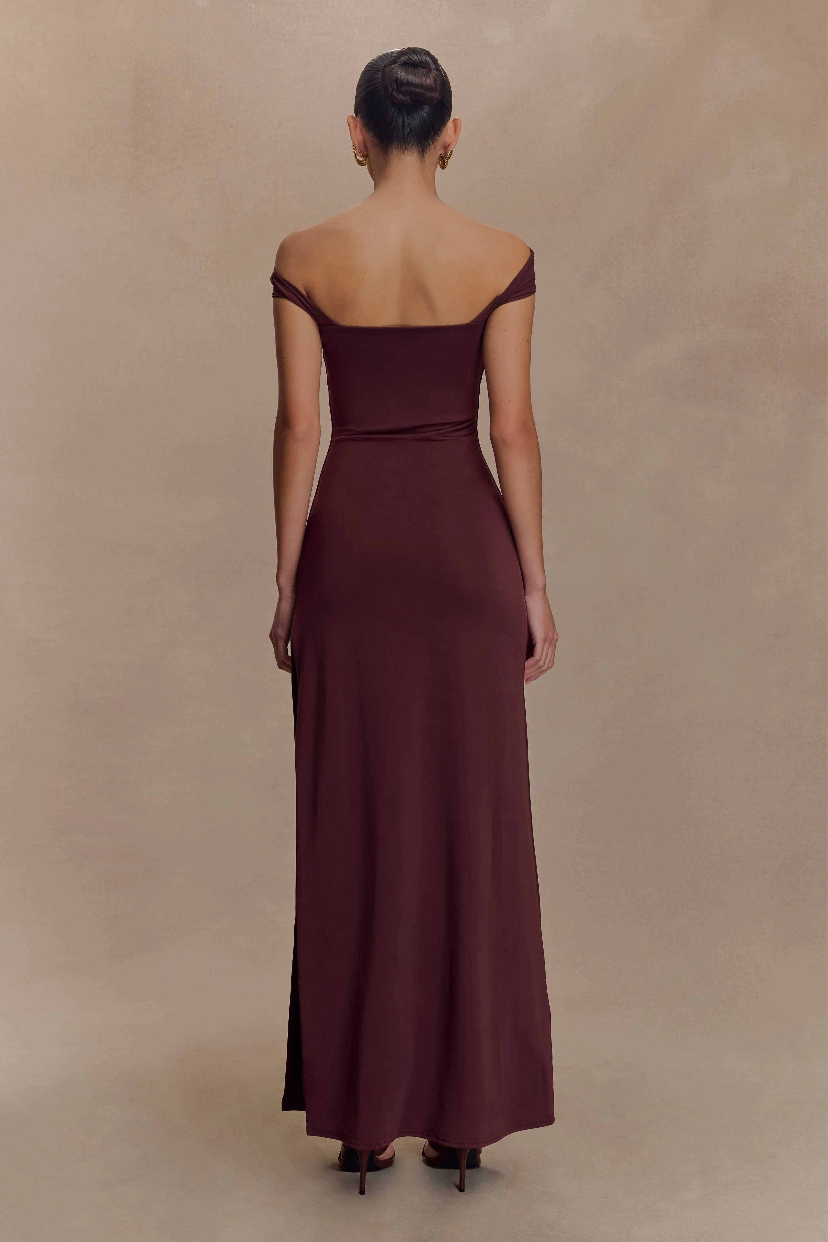 Aurora Slinky And Mesh Split Maxi Dress - Mahogany - Image 5