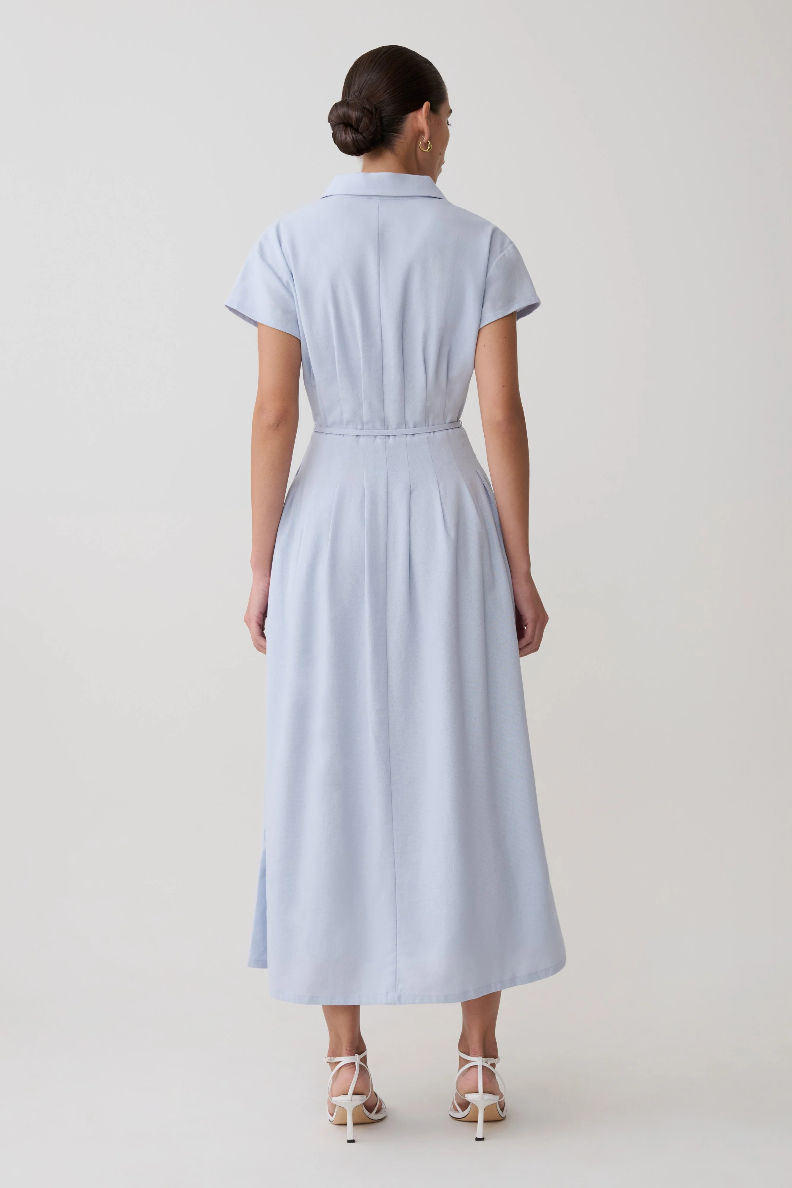 Aysha Buttoned Linen Midi Dress - Cornflower Blue - Image 2