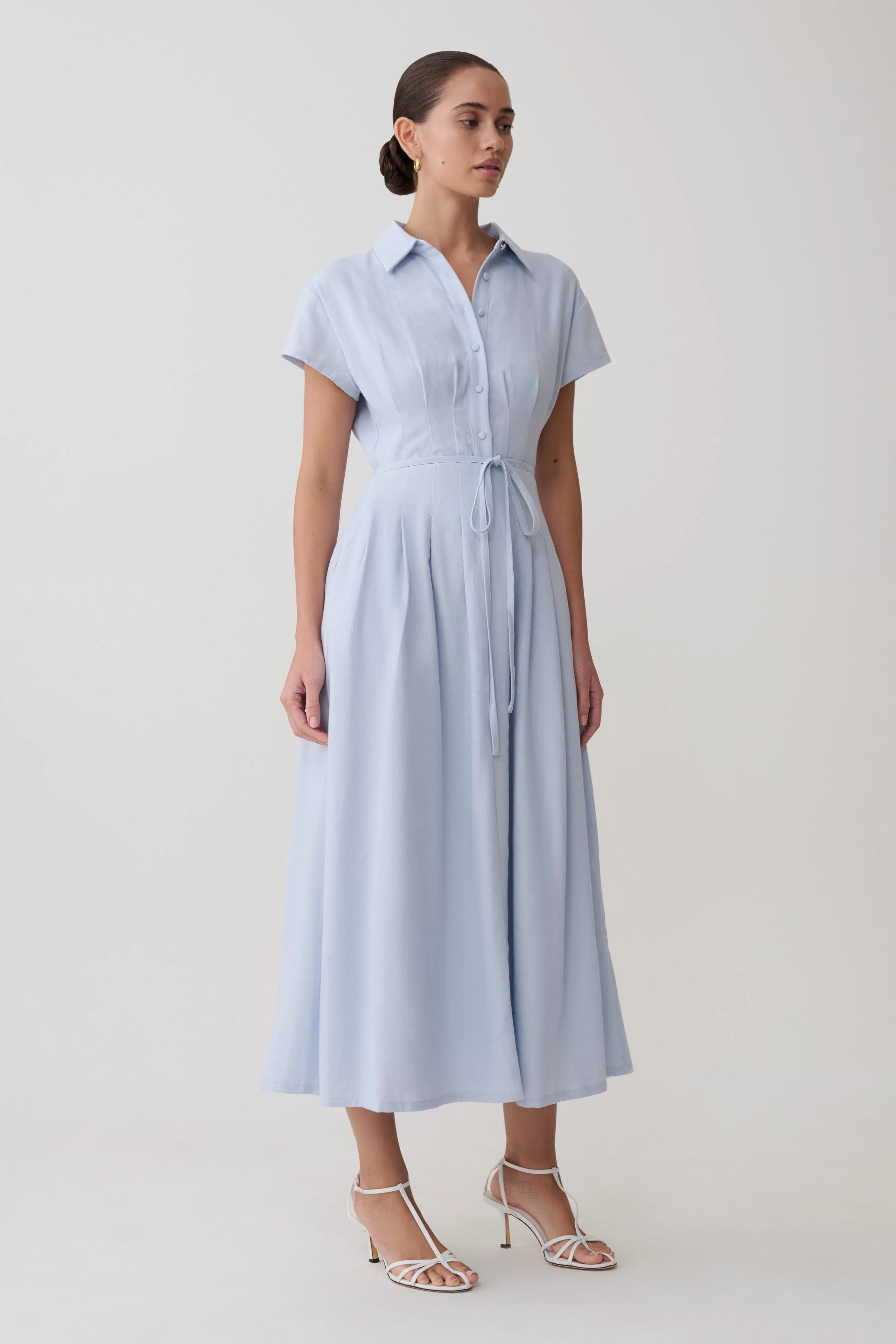 Aysha Buttoned Linen Midi Dress - Cornflower Blue - Image 3