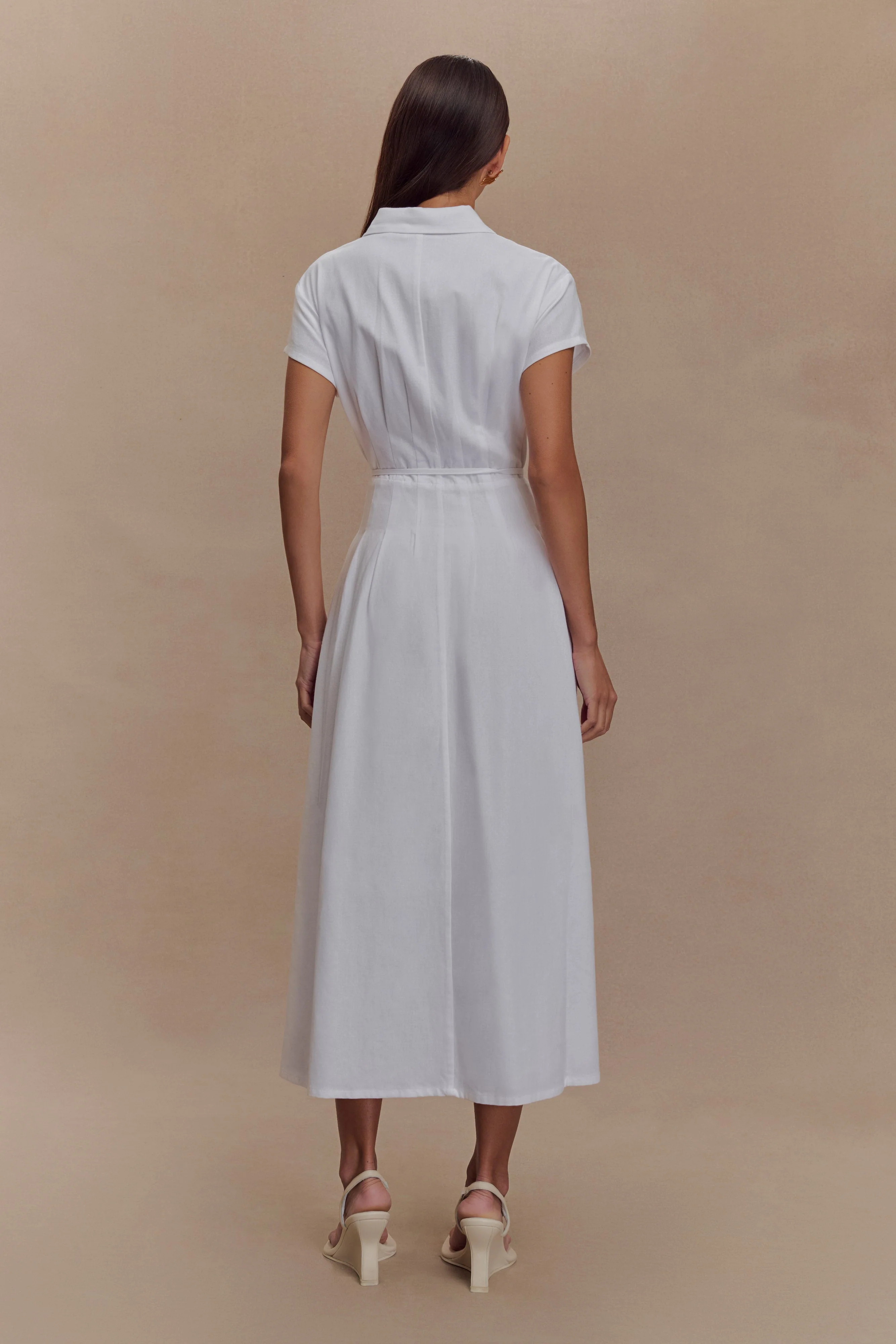 Aysha Buttoned Linen Midi Dress - White - Image 2