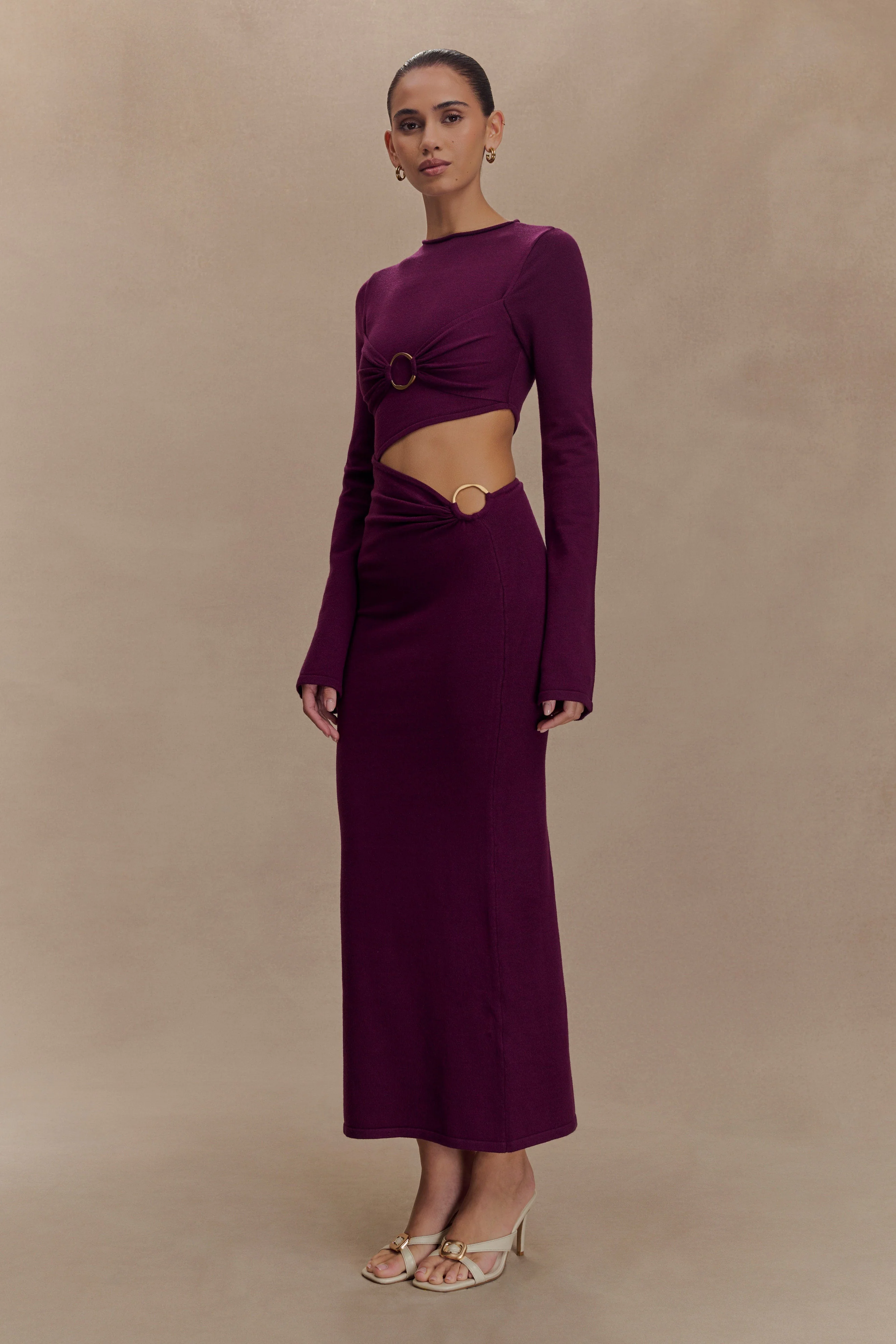Azariah Long Sleeve Knit Midi Dress - Plum - Image 4
