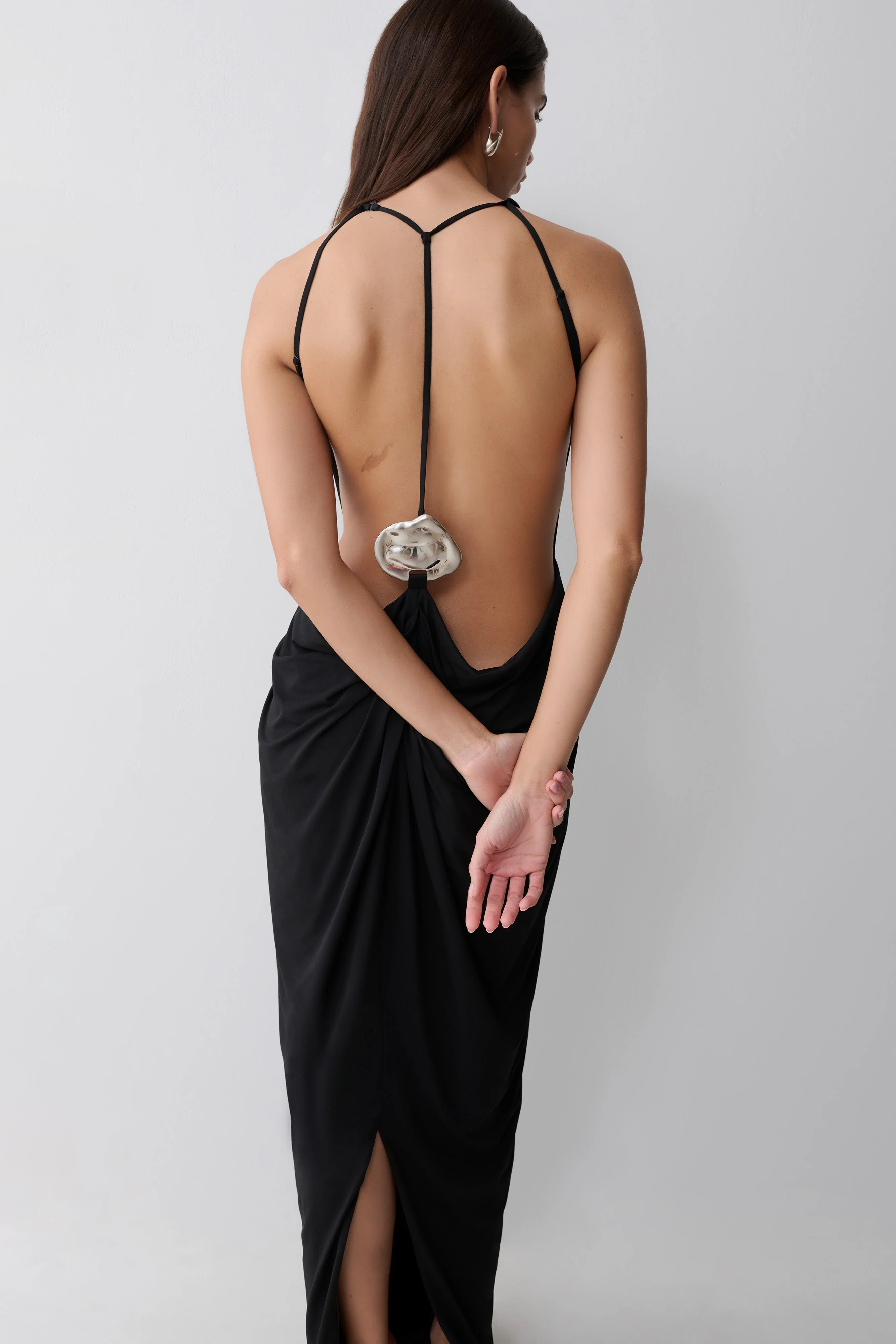 Bahari Low Back Halter Maxi Dress - Black - Image 3