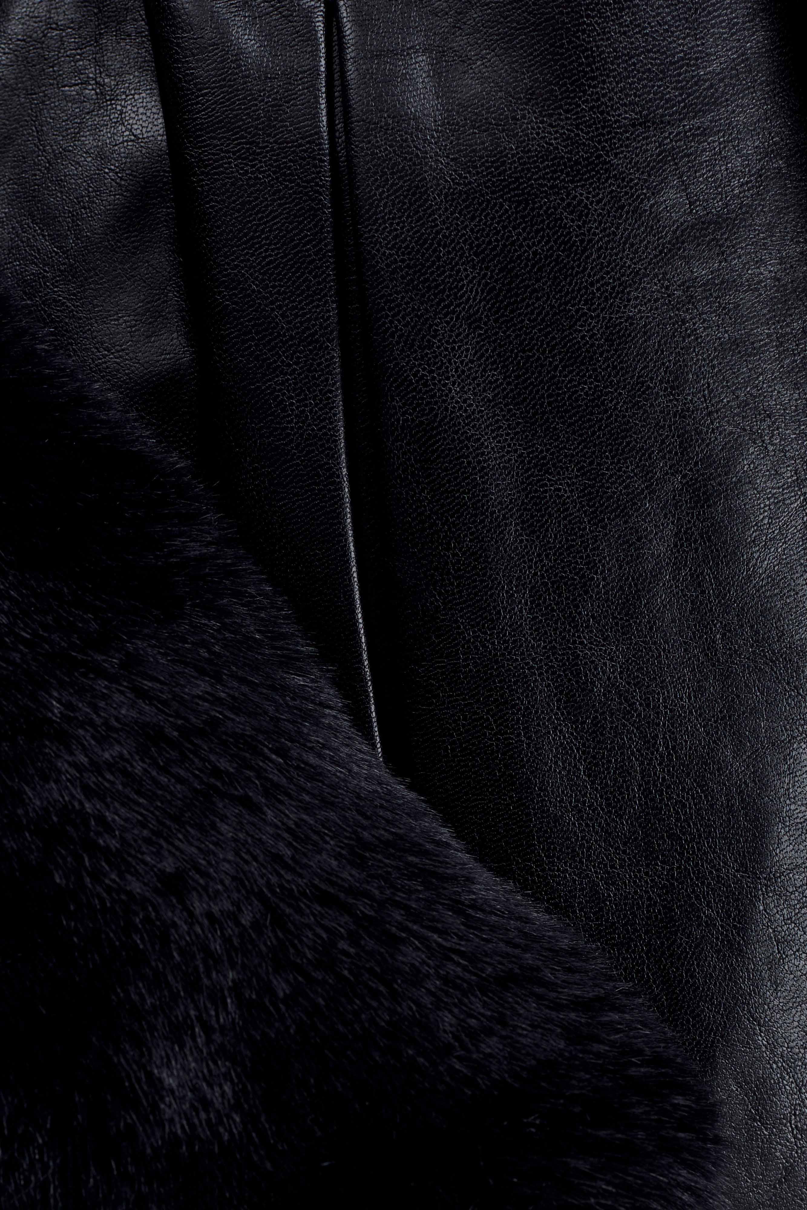 Bec Faux Leather Trench Coat With Faux Fur - Black - Image 7