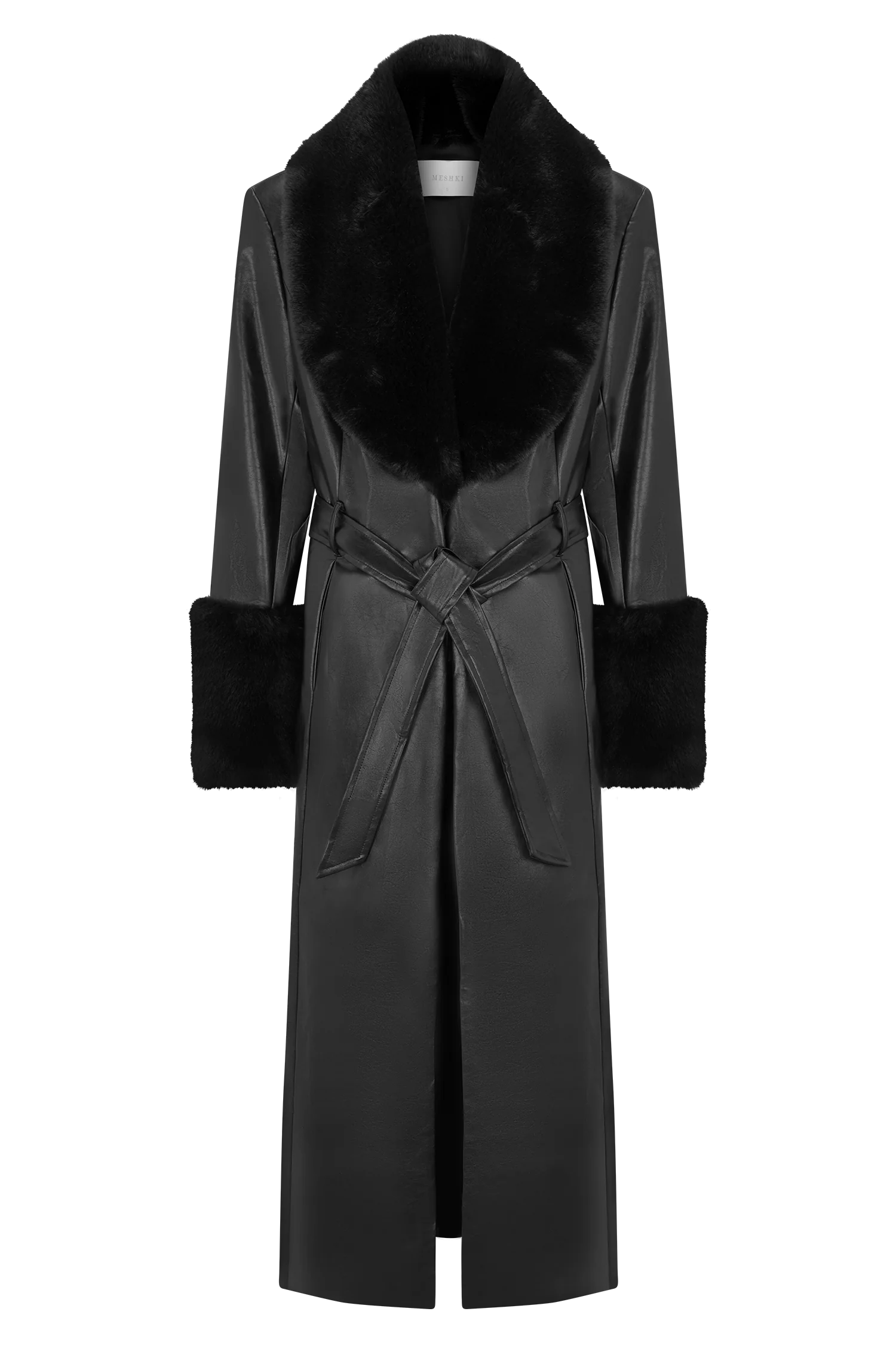 Bec Faux Leather Trench Coat With Faux Fur - Black - Image 9