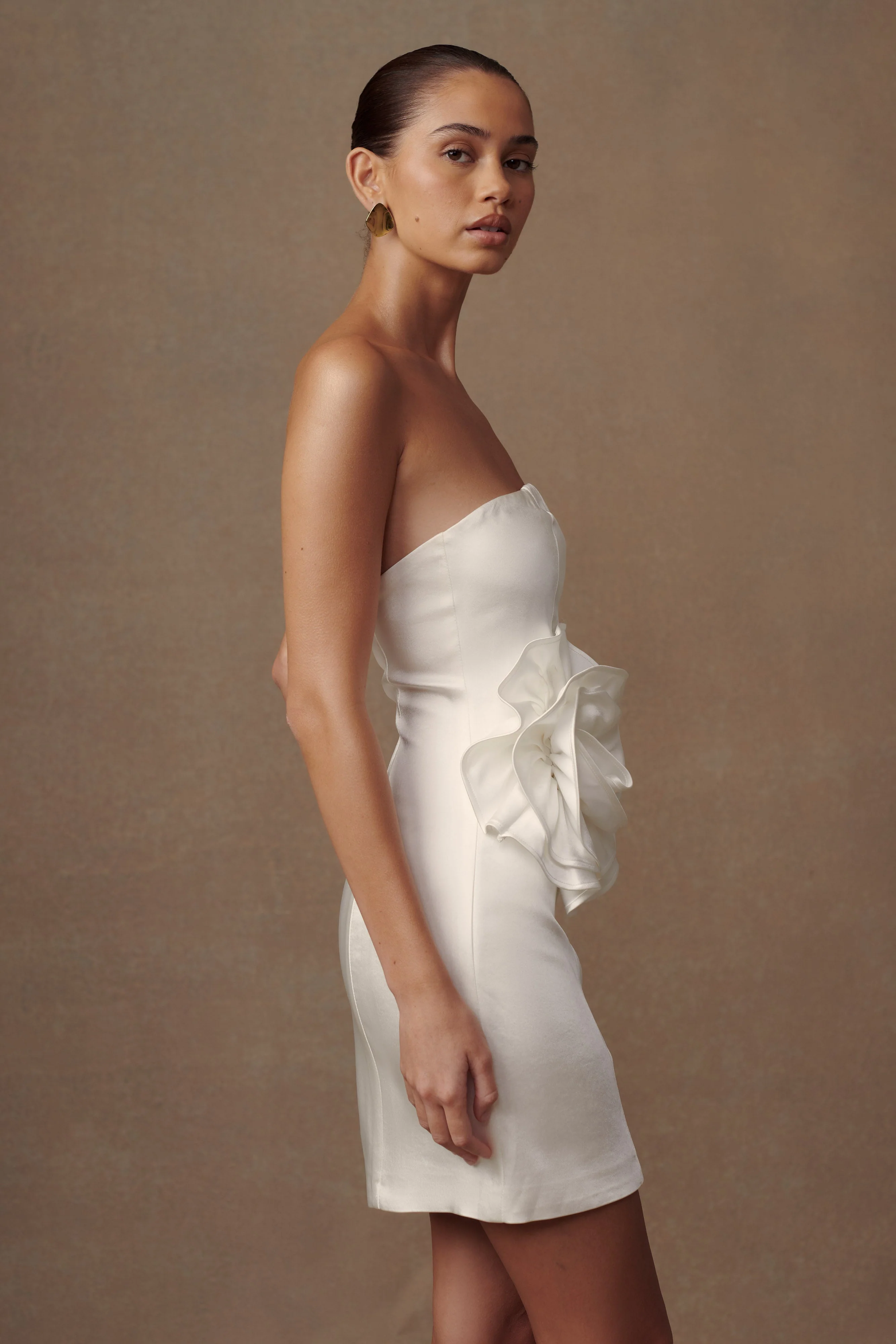 Bernadette Strapless Rose Mini Dress - White - Image 3
