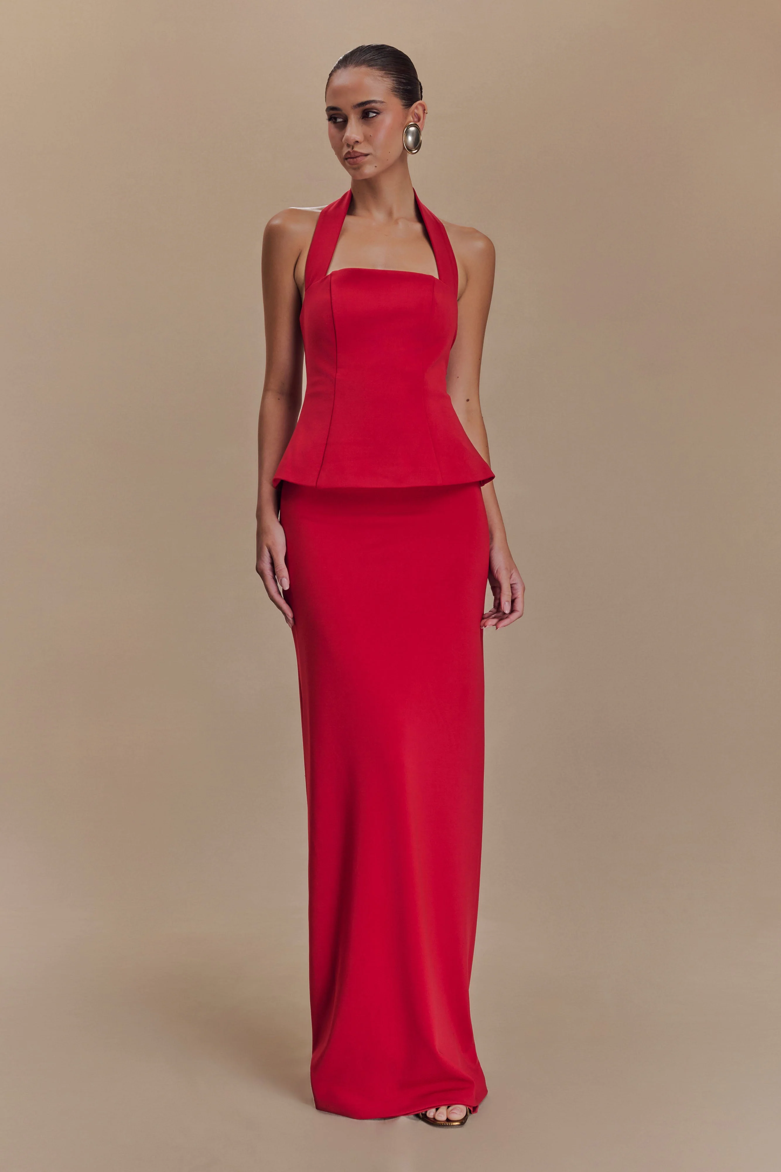 Bertie Peplum Halter Maxi Dress - Ruby - Image 5