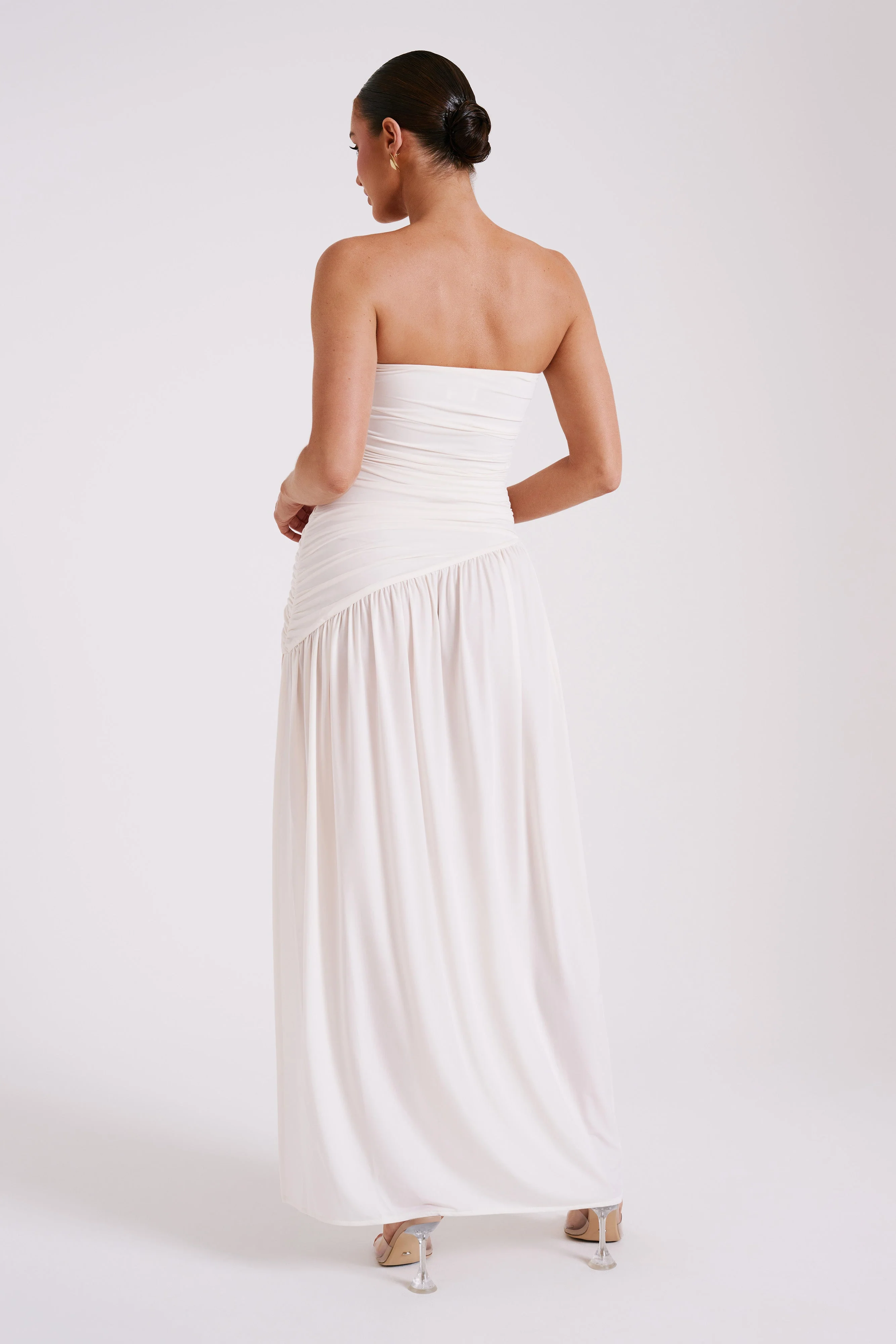 Bex Strapless Slinky Maxi Dress With Split - Ivory - Image 3