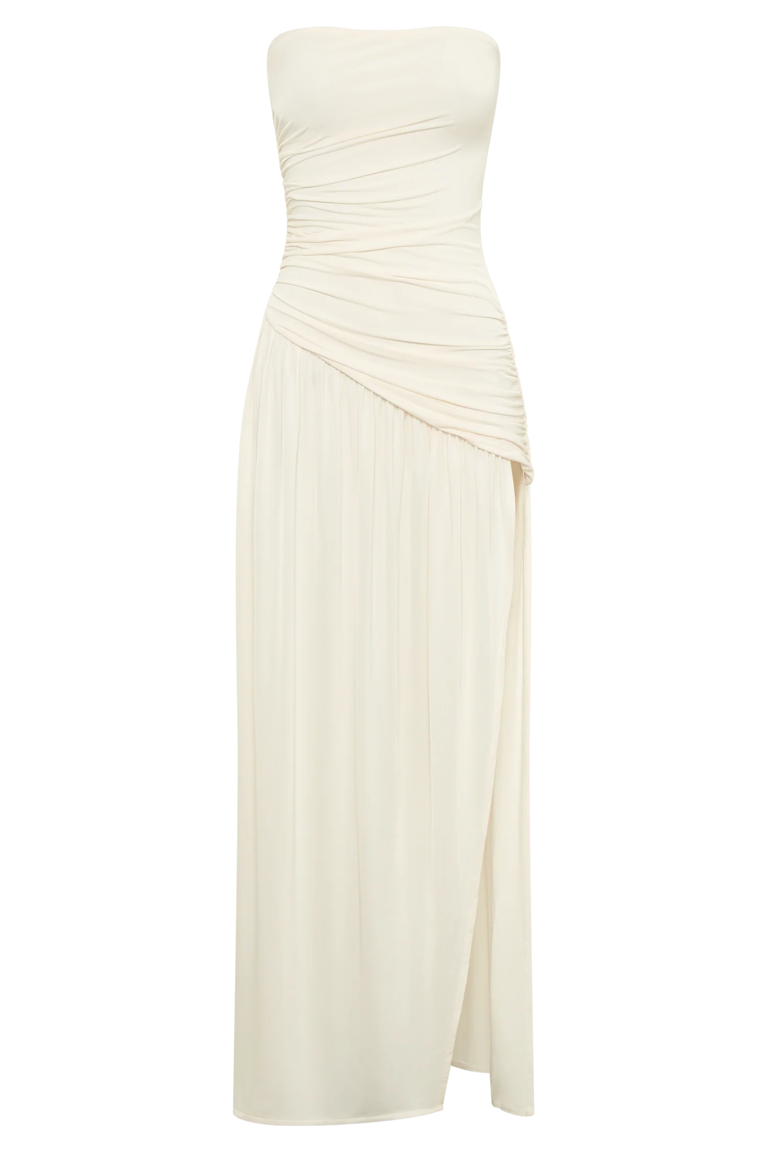 Bex Strapless Slinky Maxi Dress With Split - Ivory - Image 7