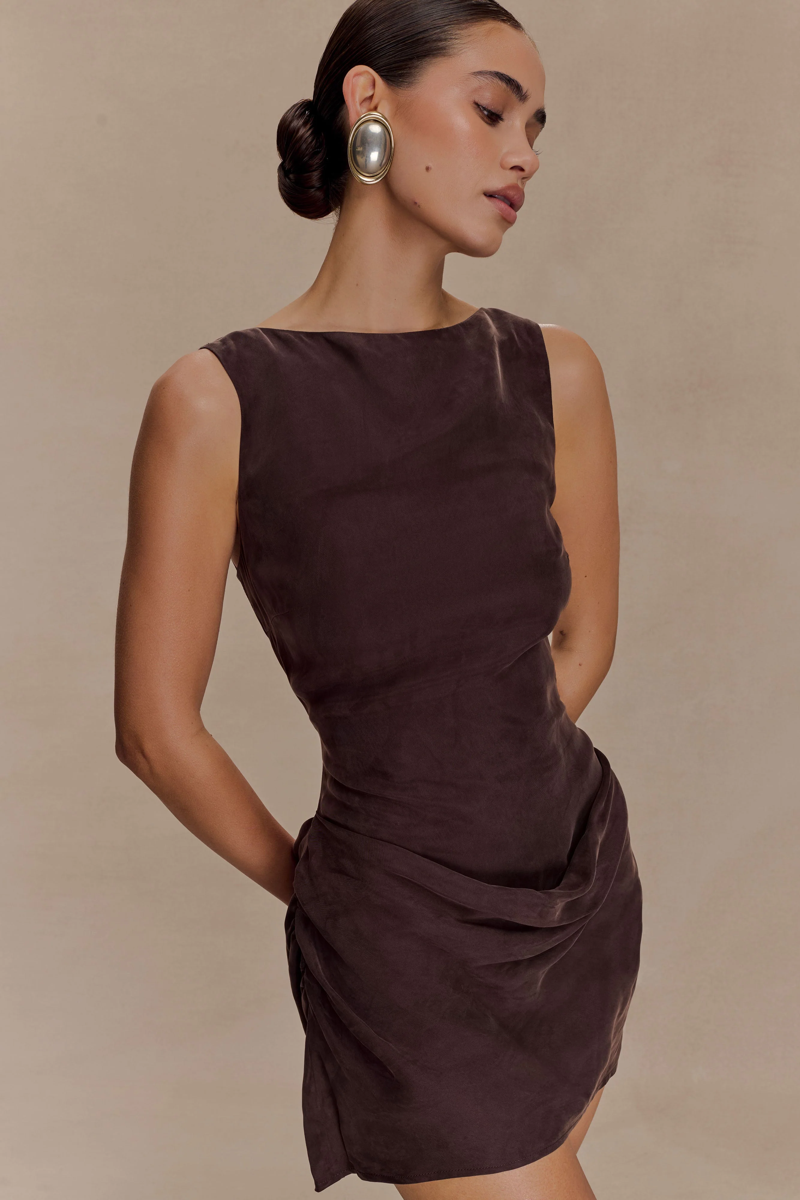 Bexley Draped Mini Dress - Dark Chocolate - Image 3