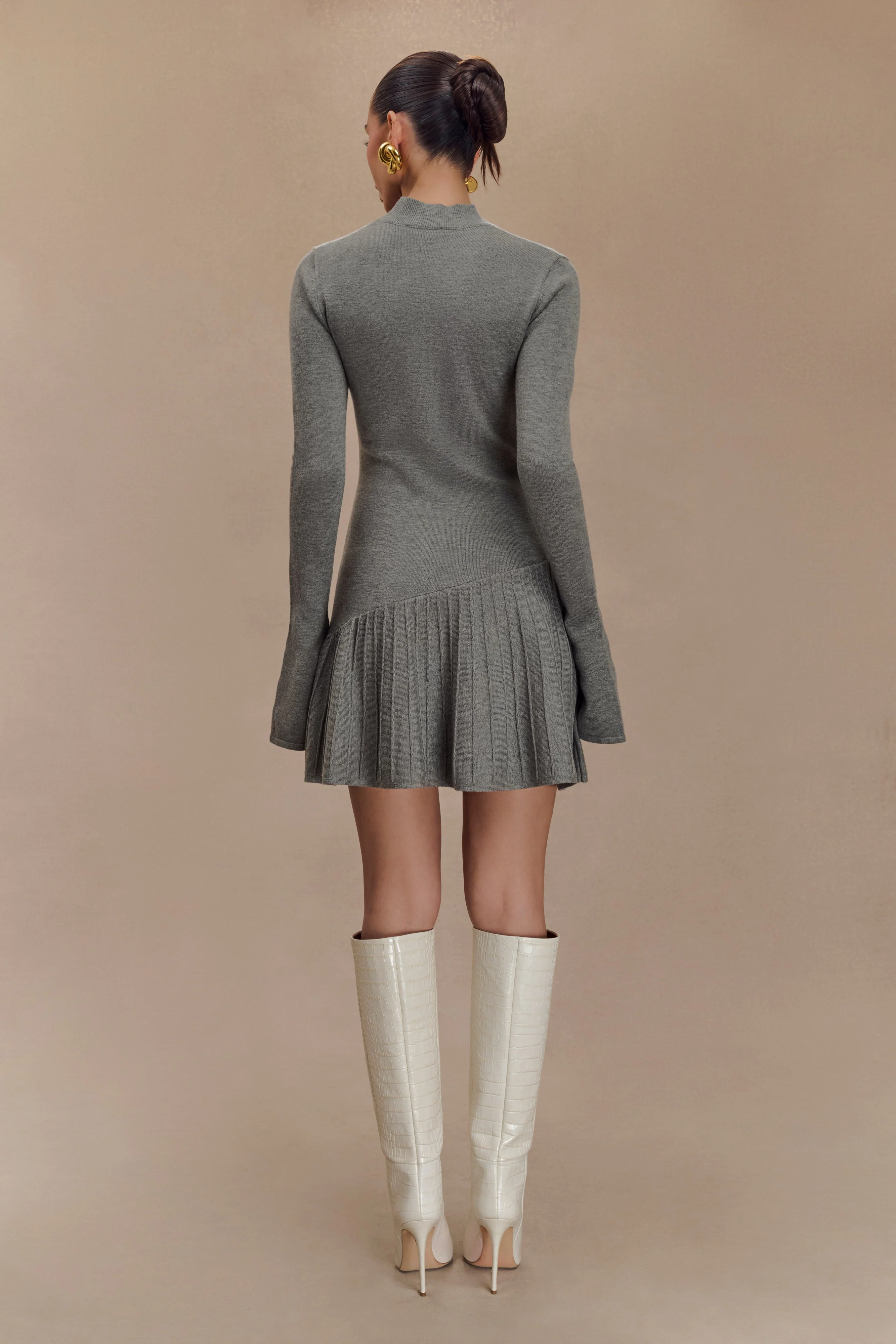 Blair Knit Mini Dress With Pleats - Charcoal - Image 4
