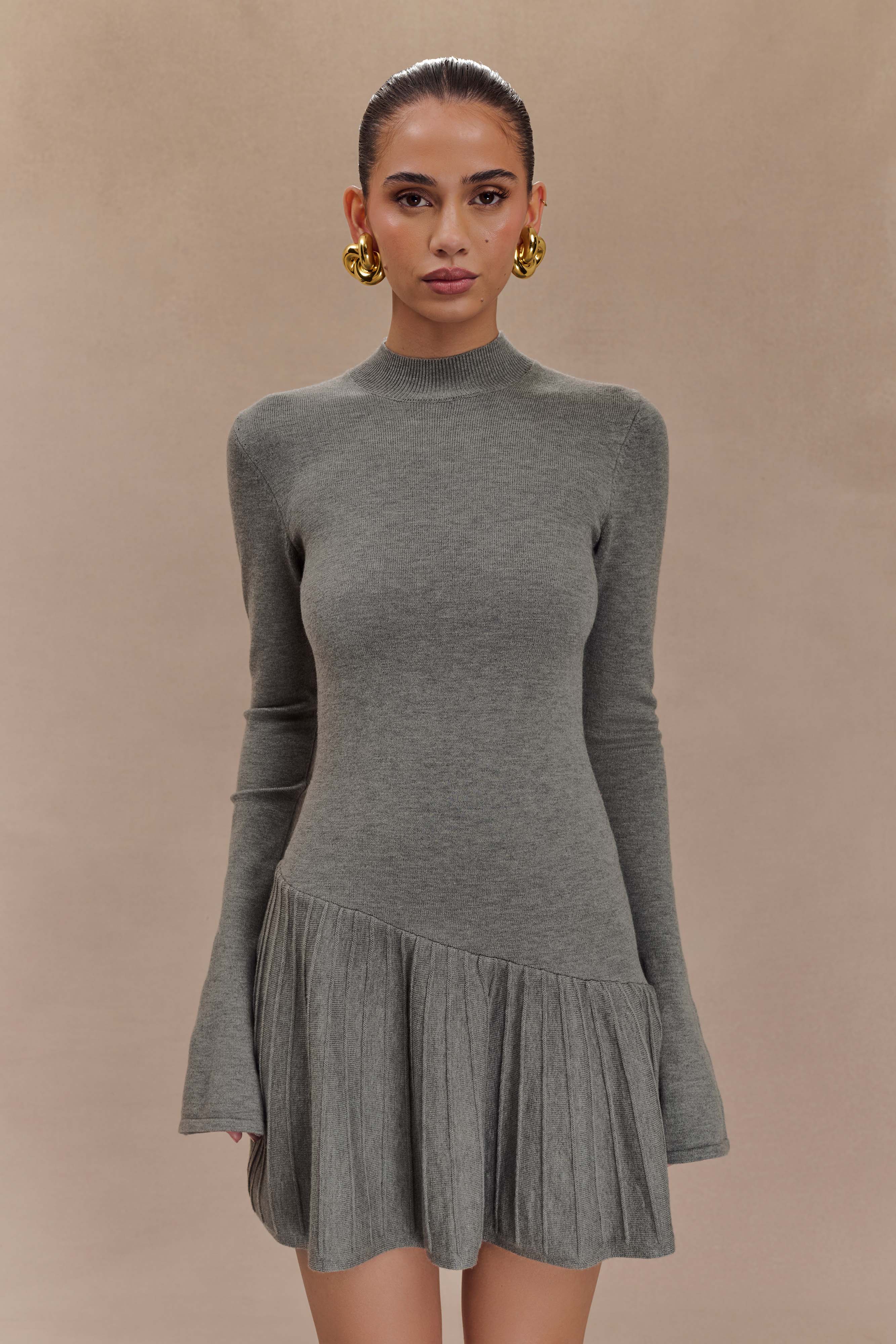 Blair Knit Mini Dress With Pleats - Charcoal - Image 5
