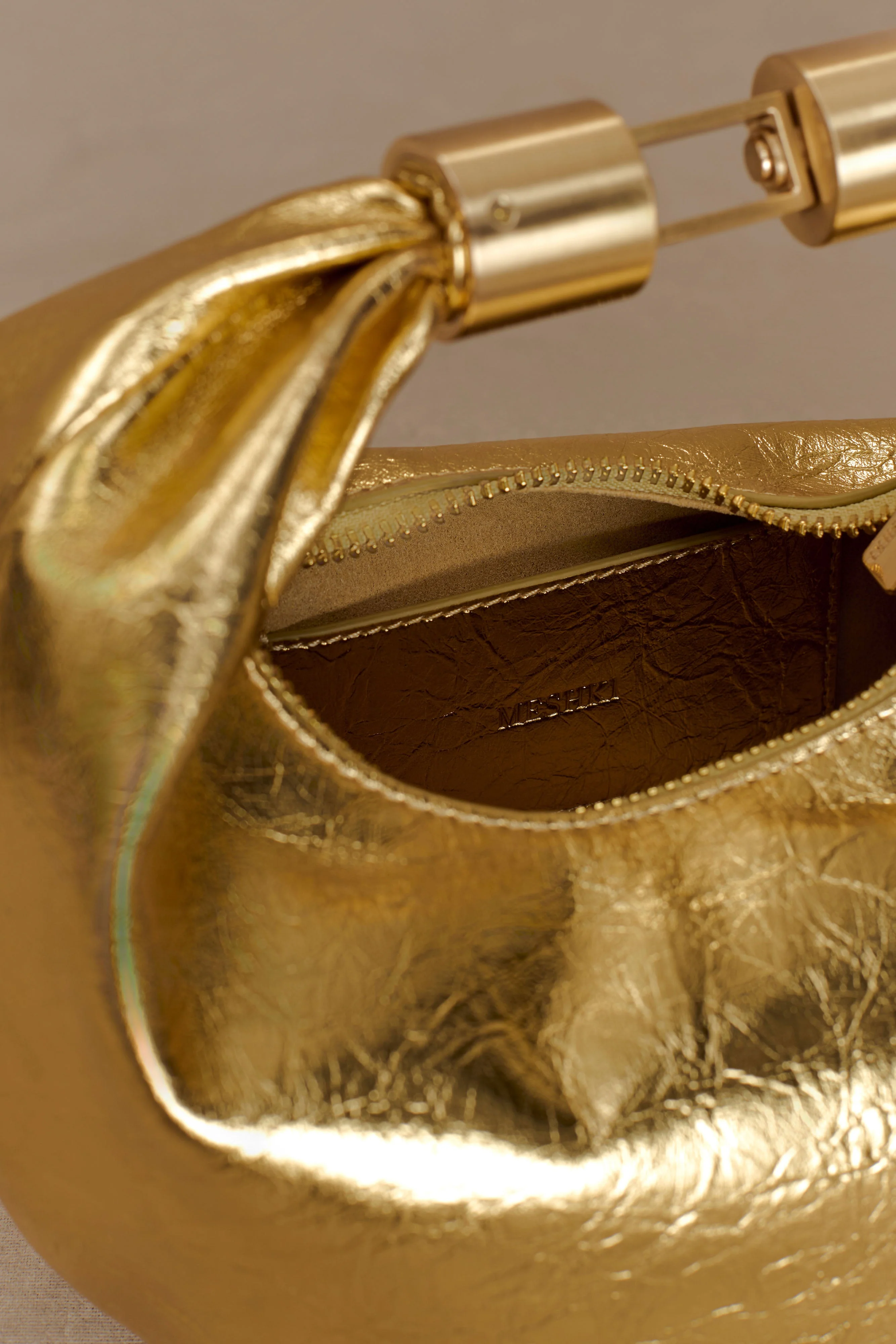 Bristol Mini Croissant Leather Bag - Gold - Image 8