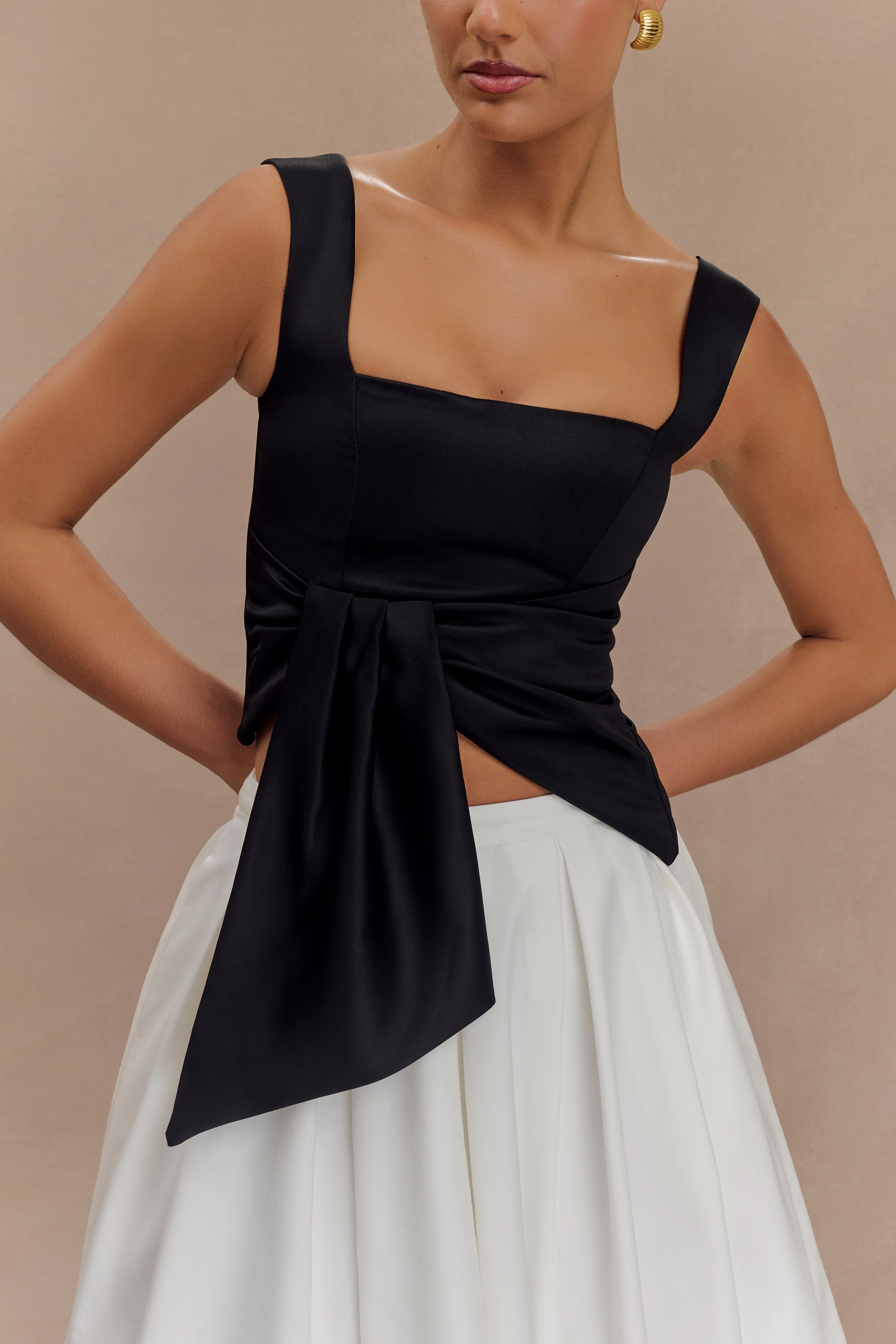 Bryony Satin Structured Sleeveless Top - Black - Image 3