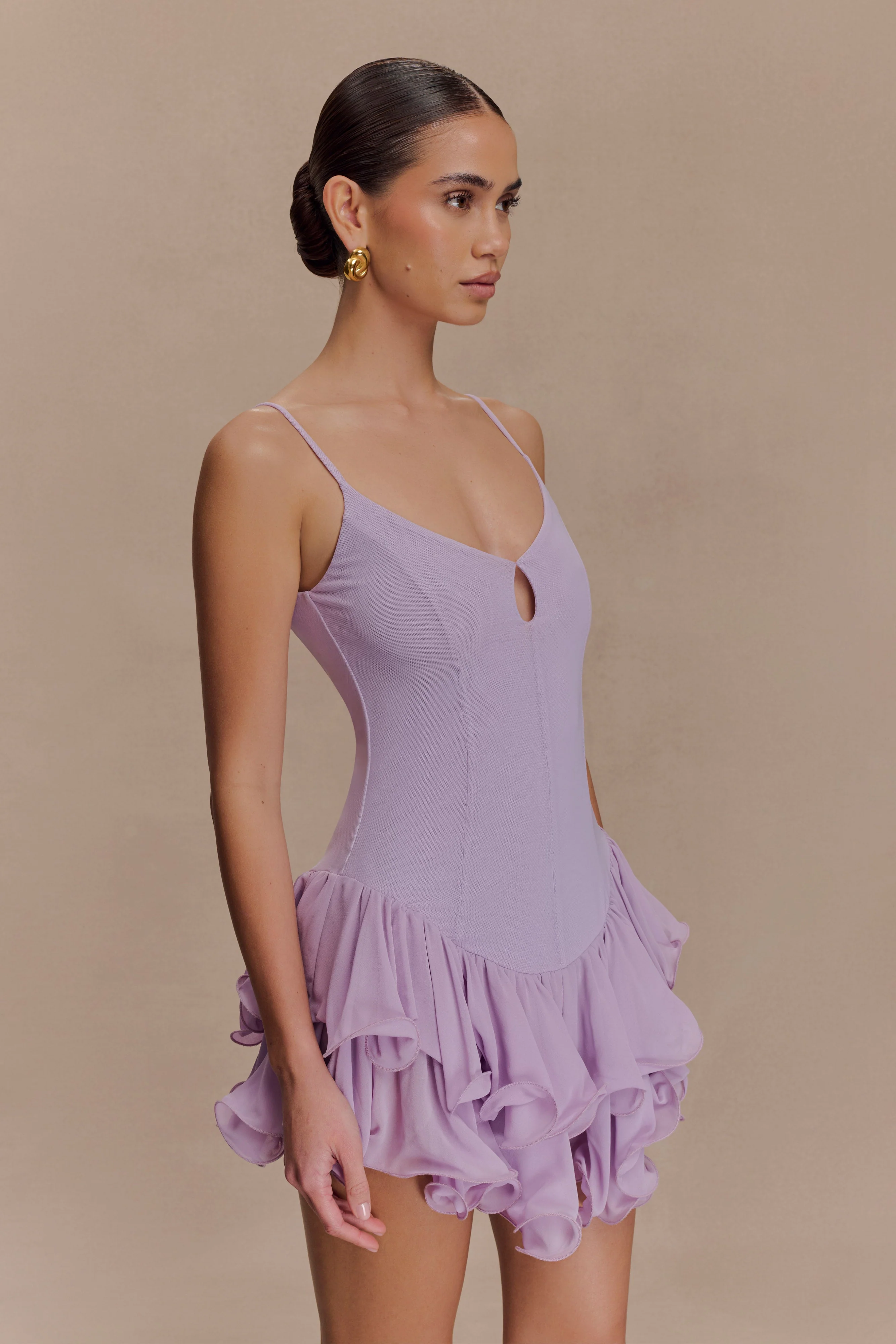 Calantha Ruffle Mesh Mini Dress - Lilac - Image 4