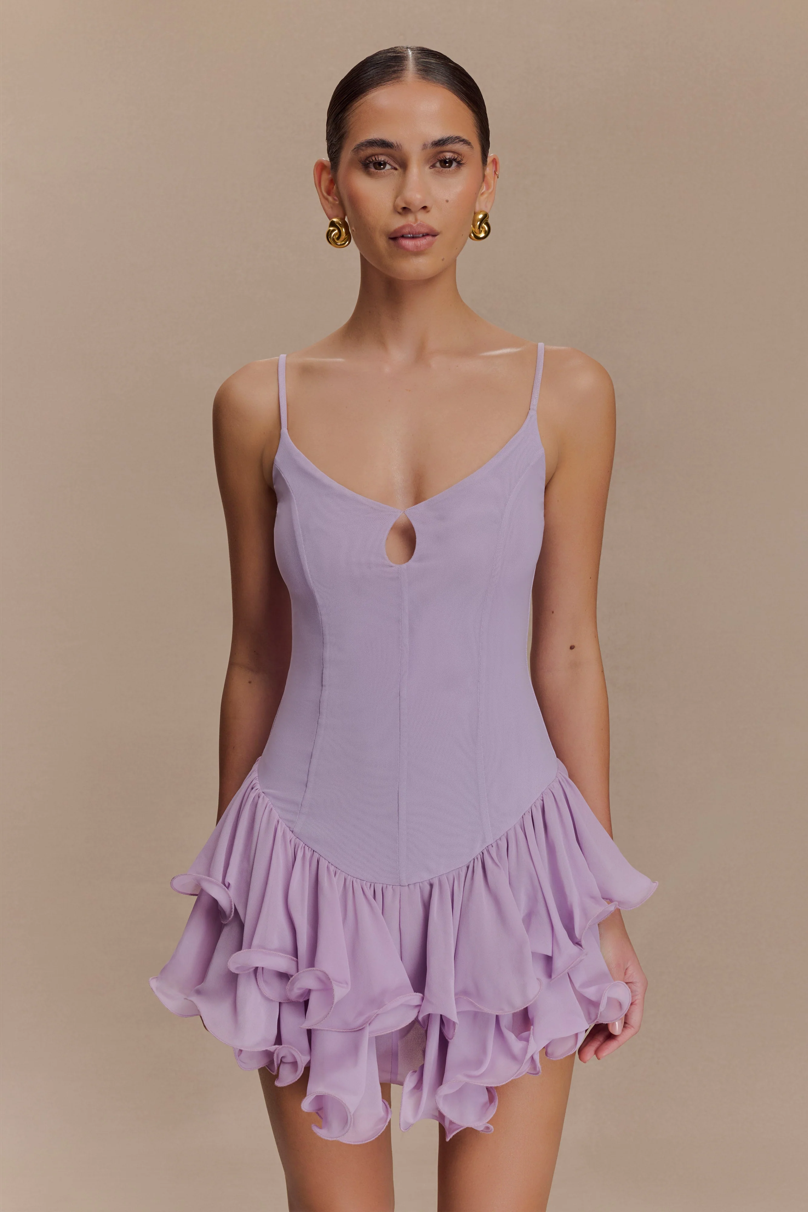 Calantha Ruffle Mesh Mini Dress - Lilac - Image 6