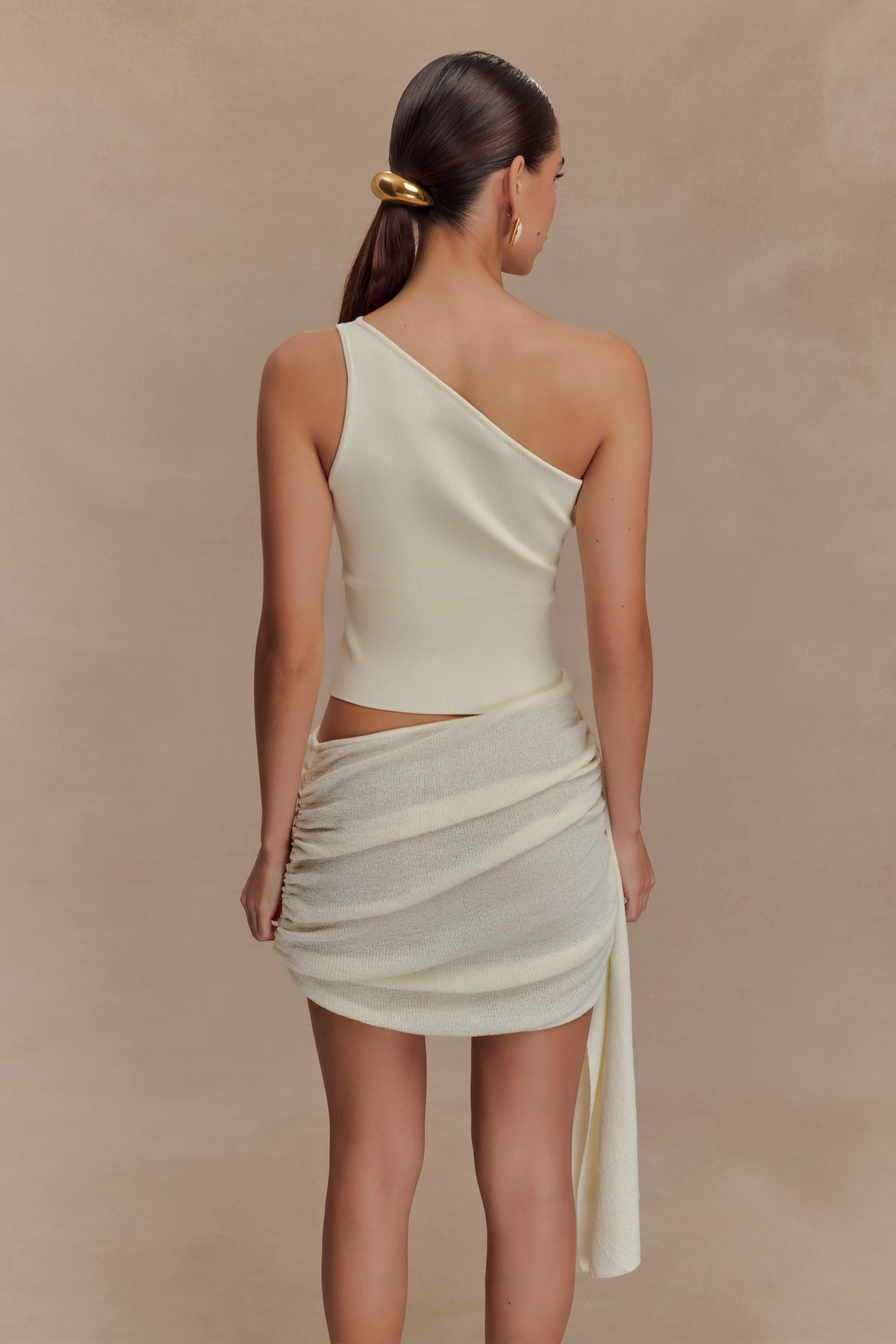 Cali Drape Skirt Knit Mini Dress - Ivory - Image 4