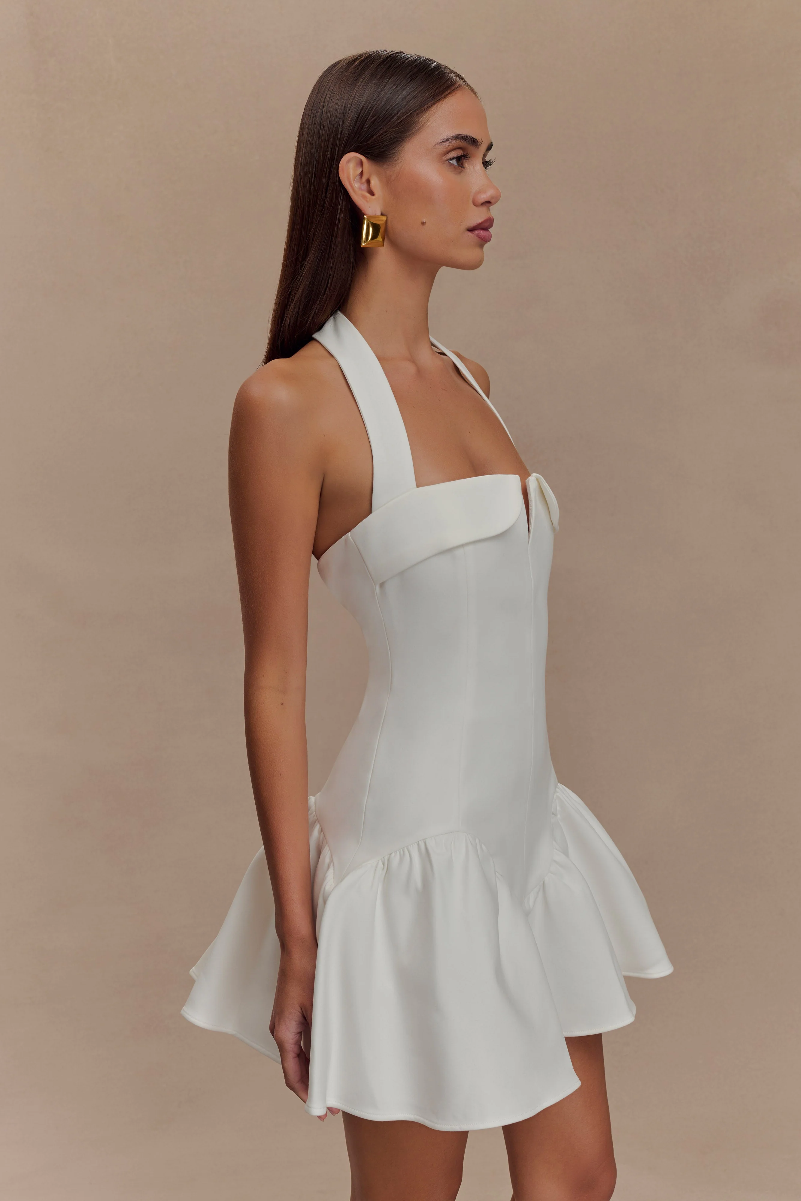 Calipso Halter Mini Dress - White - Image 2