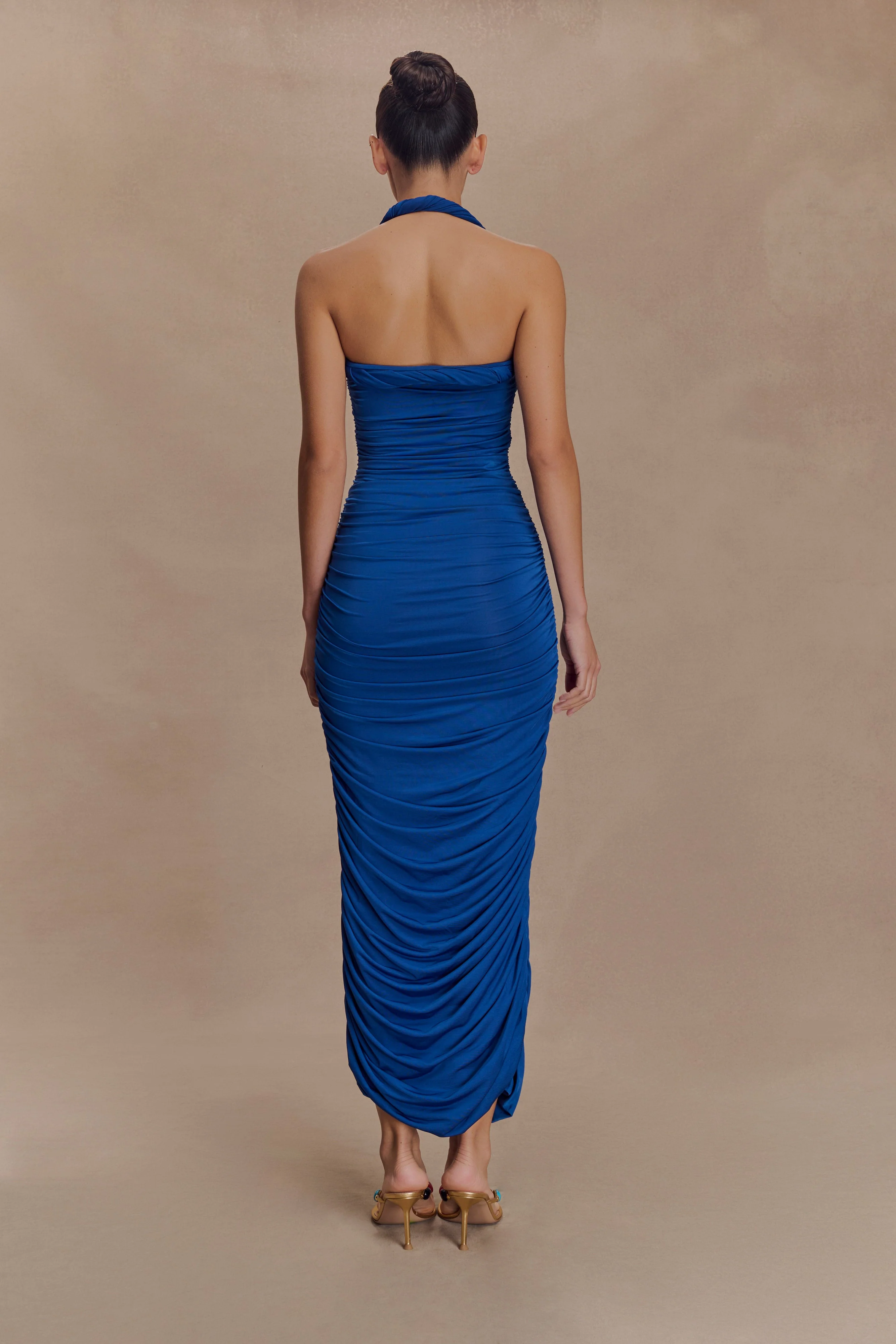 Camila Ruched Halter Midi Dress - Cobalt - Image 3
