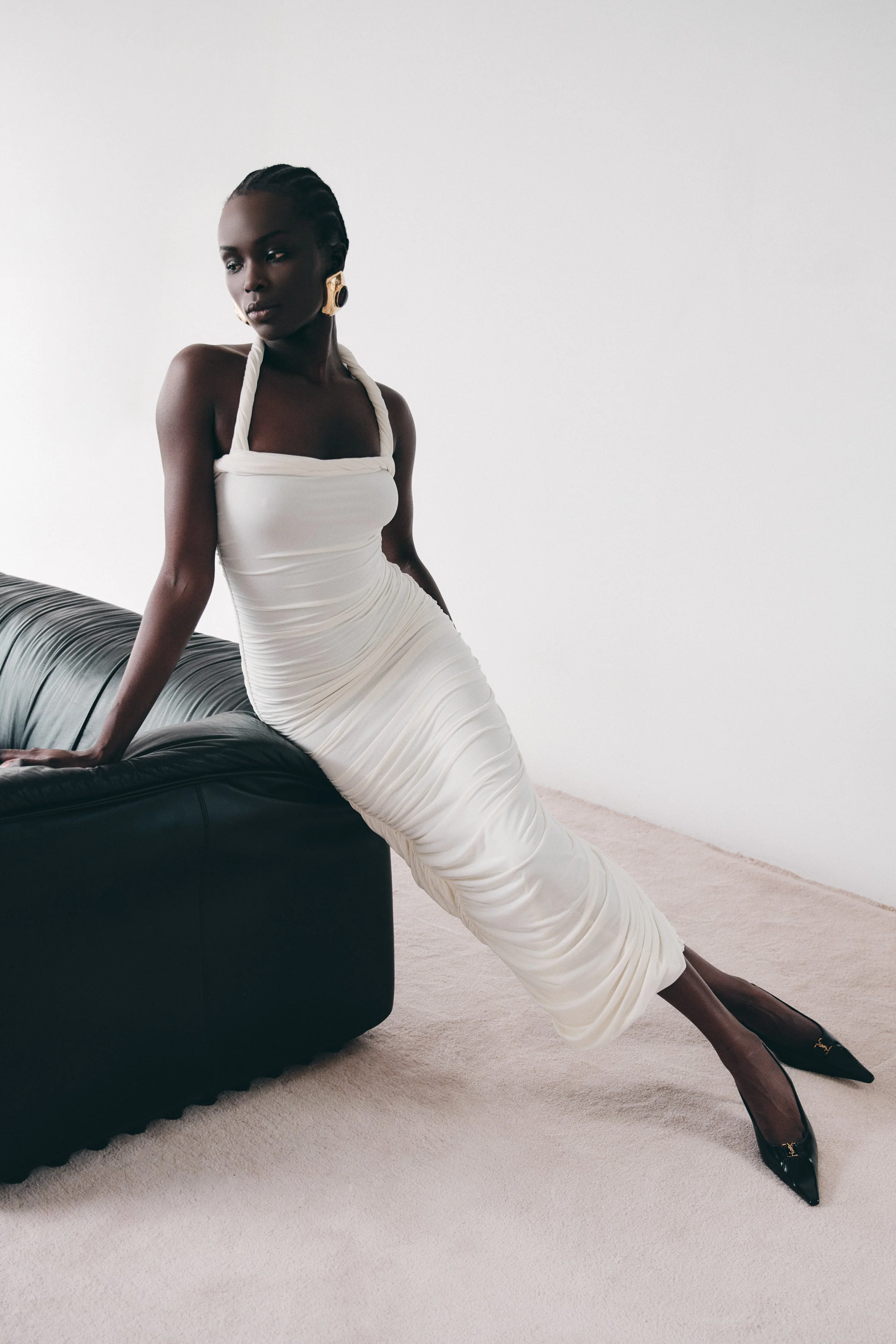 Camila Ruched Halter Midi Dress - Ivory - Image 2