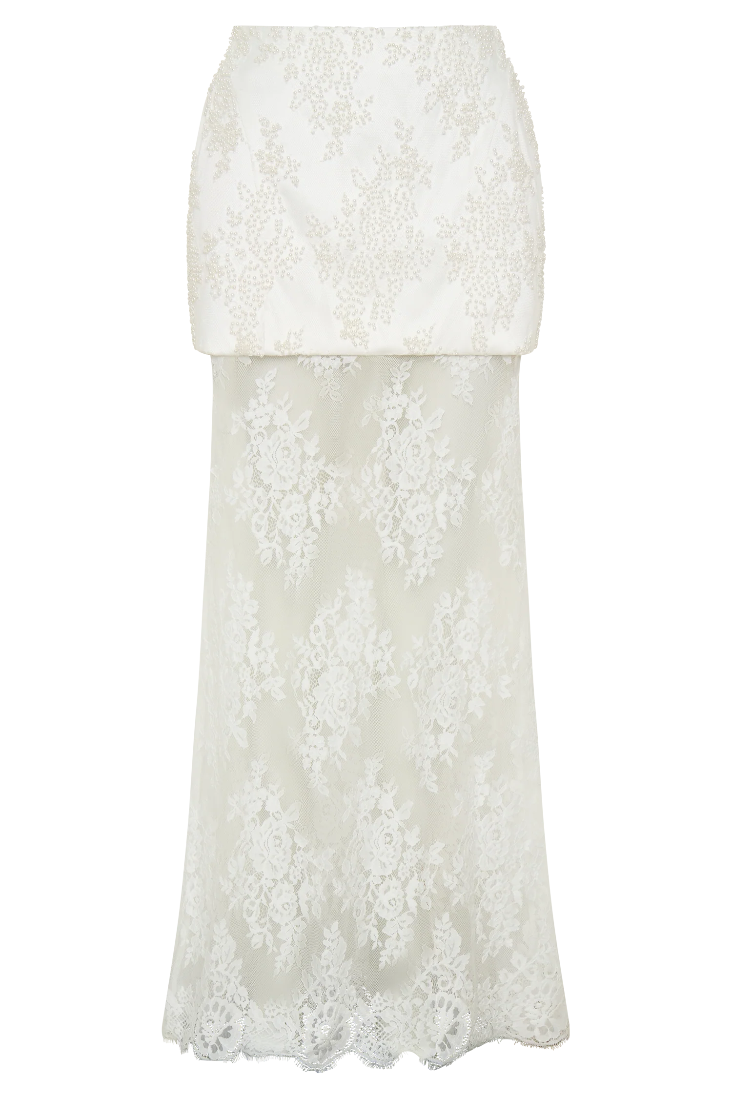 Camille Beaded Satin And Lace Maxi Skirt - Ivory - Image 8