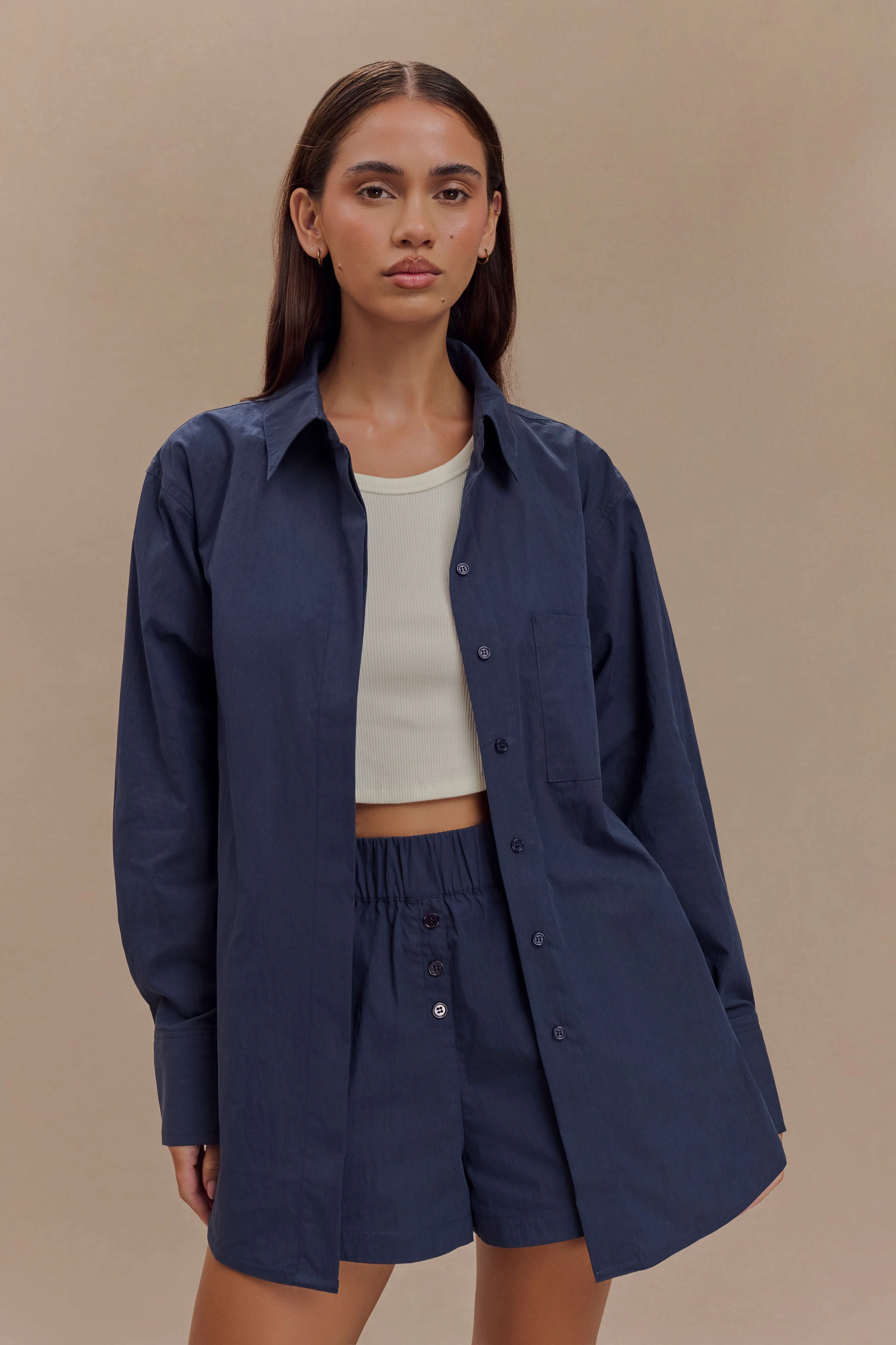 Campbell Cotton Oversized Shirt - Navy - Image 2