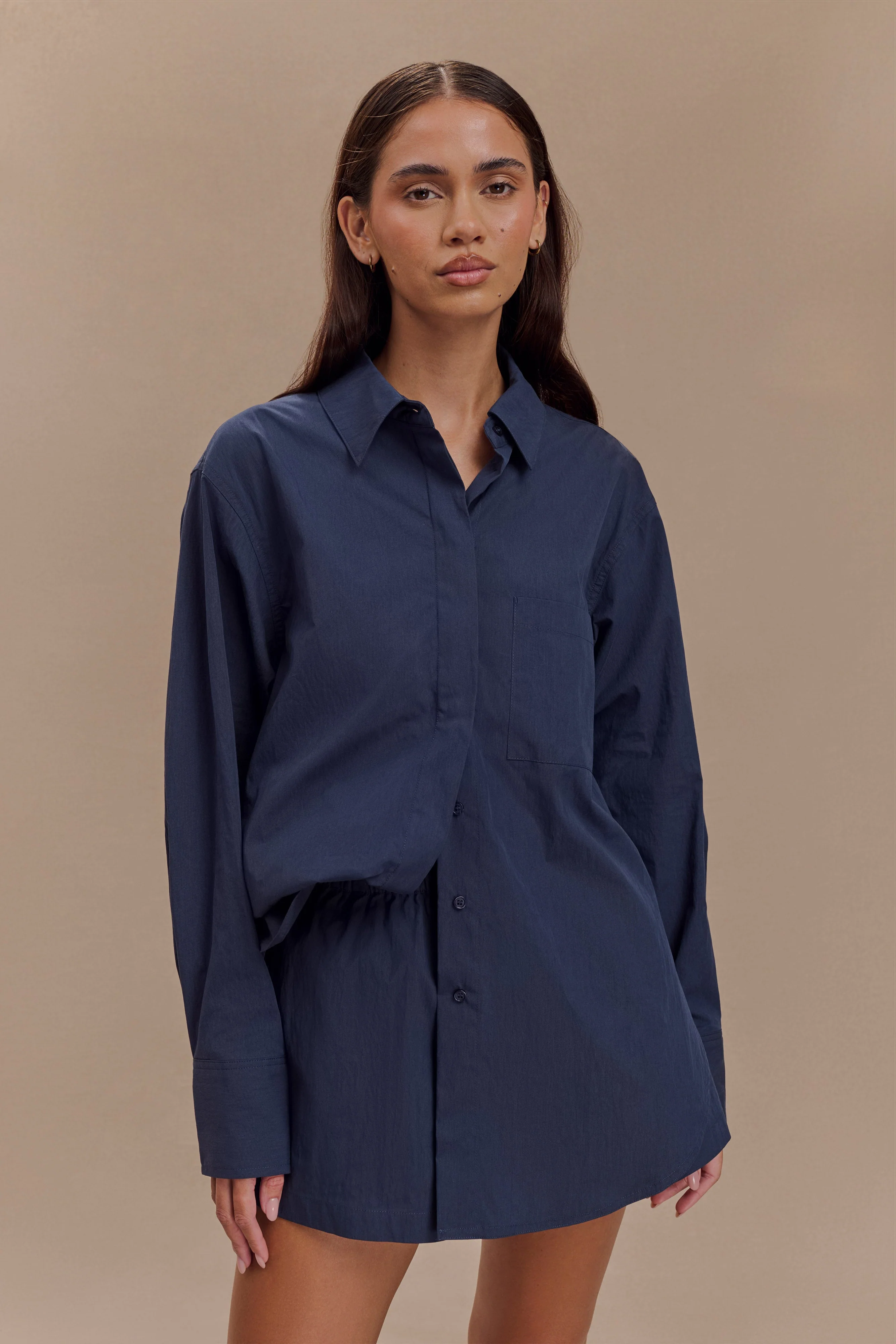 Campbell Cotton Oversized Shirt - Navy - Image 5