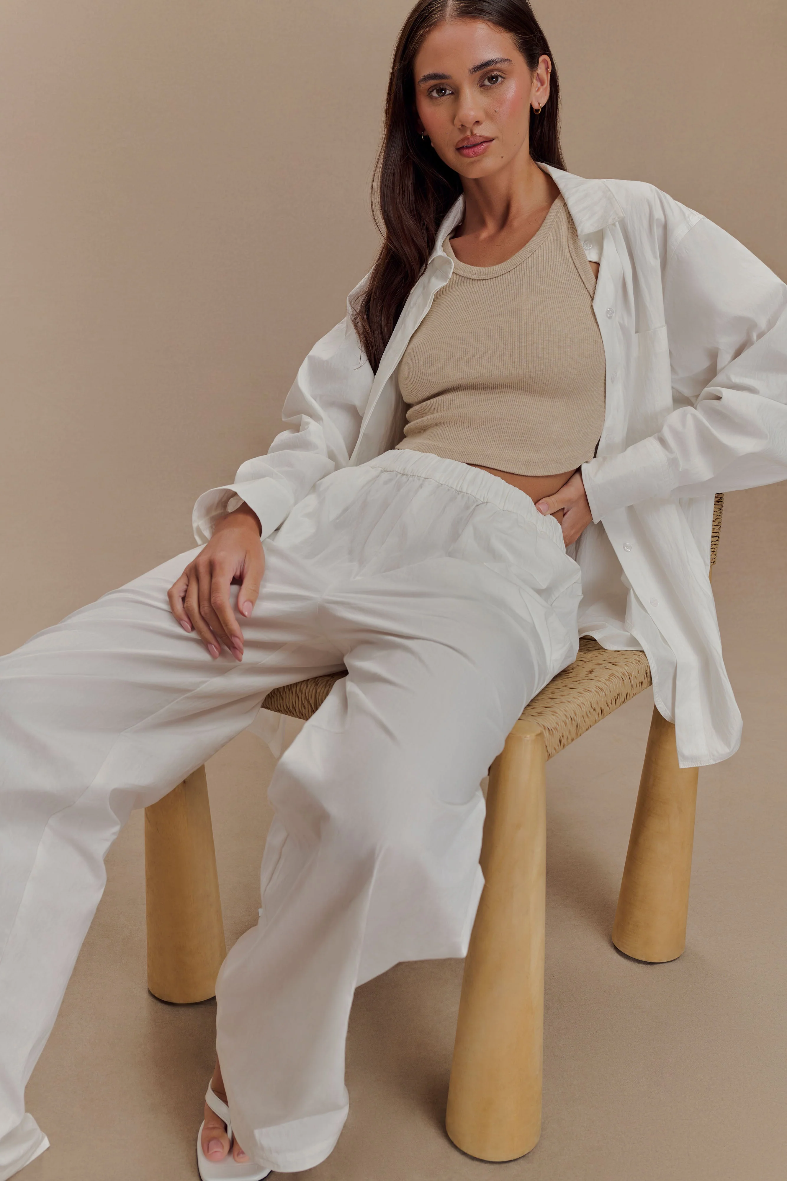 Campbell Cotton Wide Leg Pants - White - Image 3