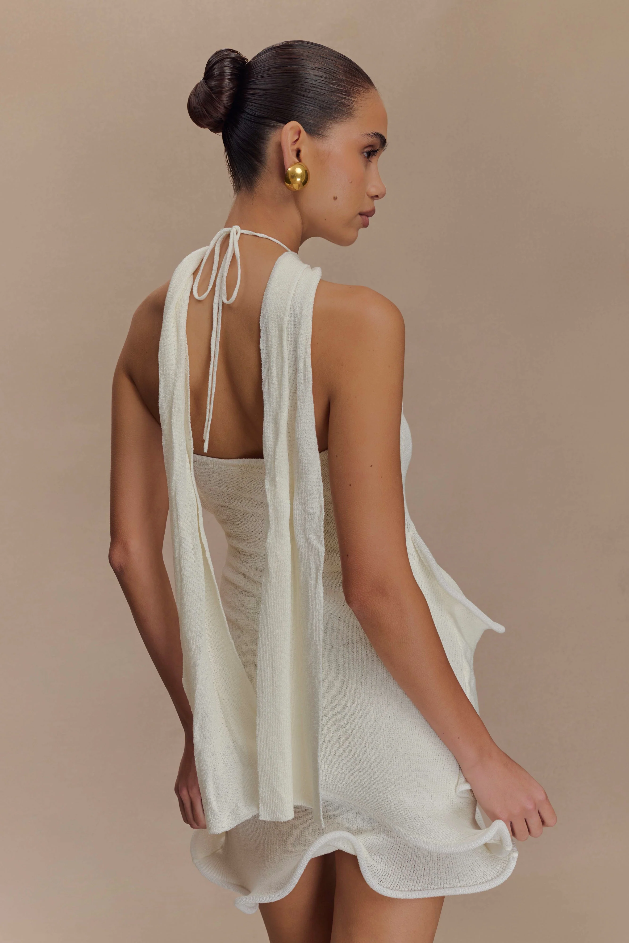Caprice Halter Knit Mini Dress - White - Image 2