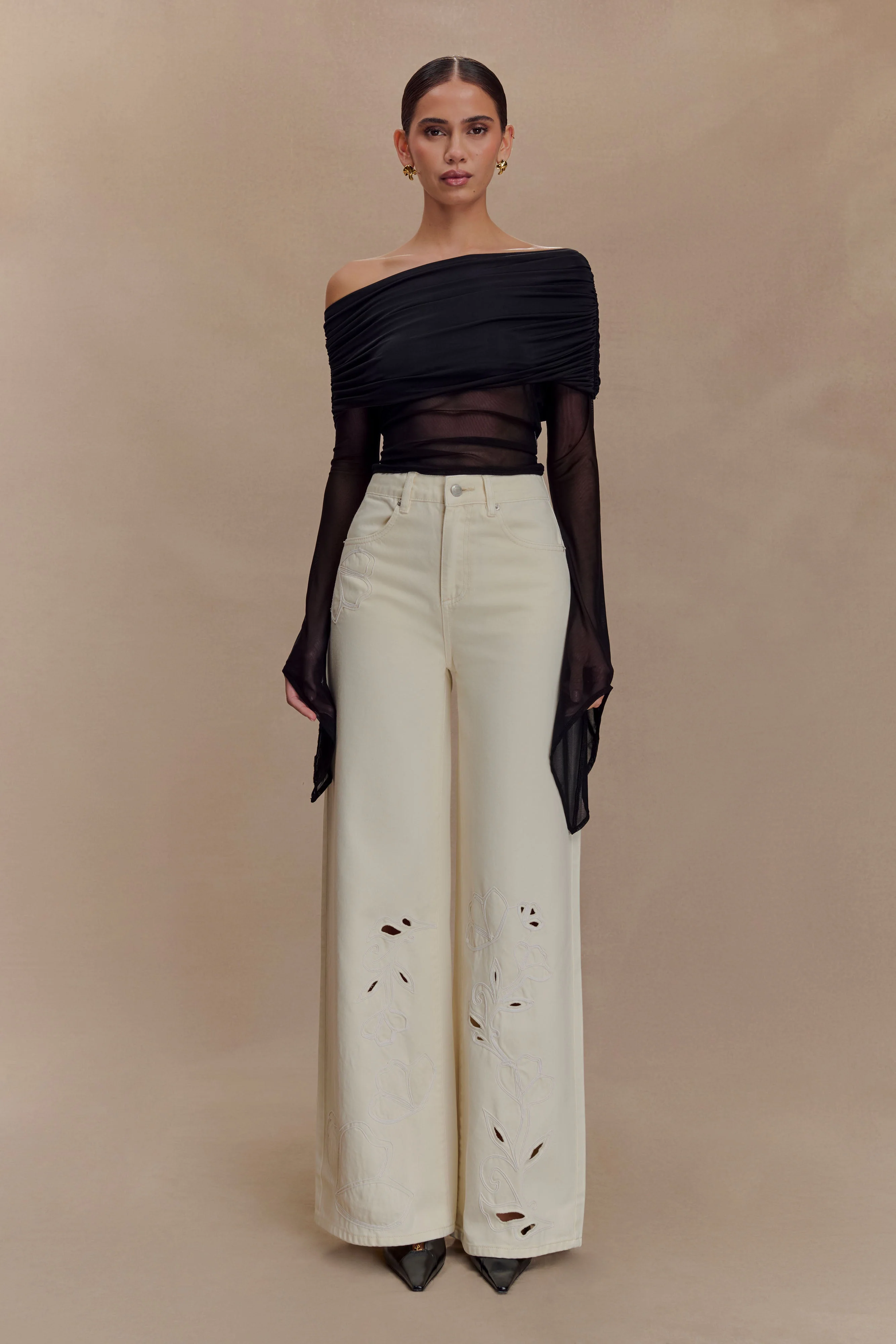 Carmella Embroided Jeans - Ecru - Image 4