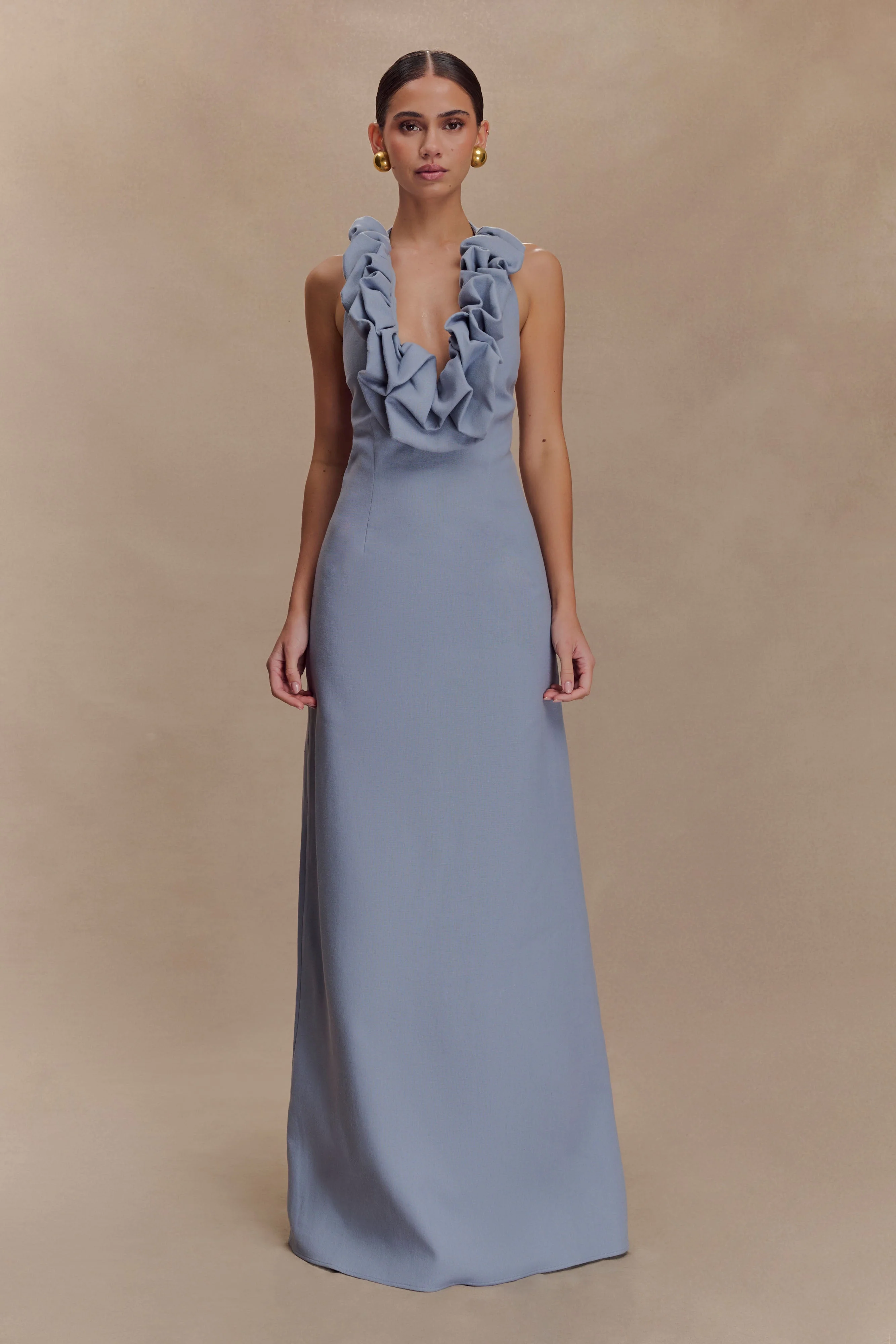 Carolyn Linen Bubble Maxi Dress - Misty Blue - Image 3