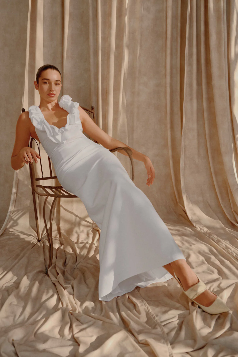 Carolyn Linen Bubble Maxi Dress - White - Image 5