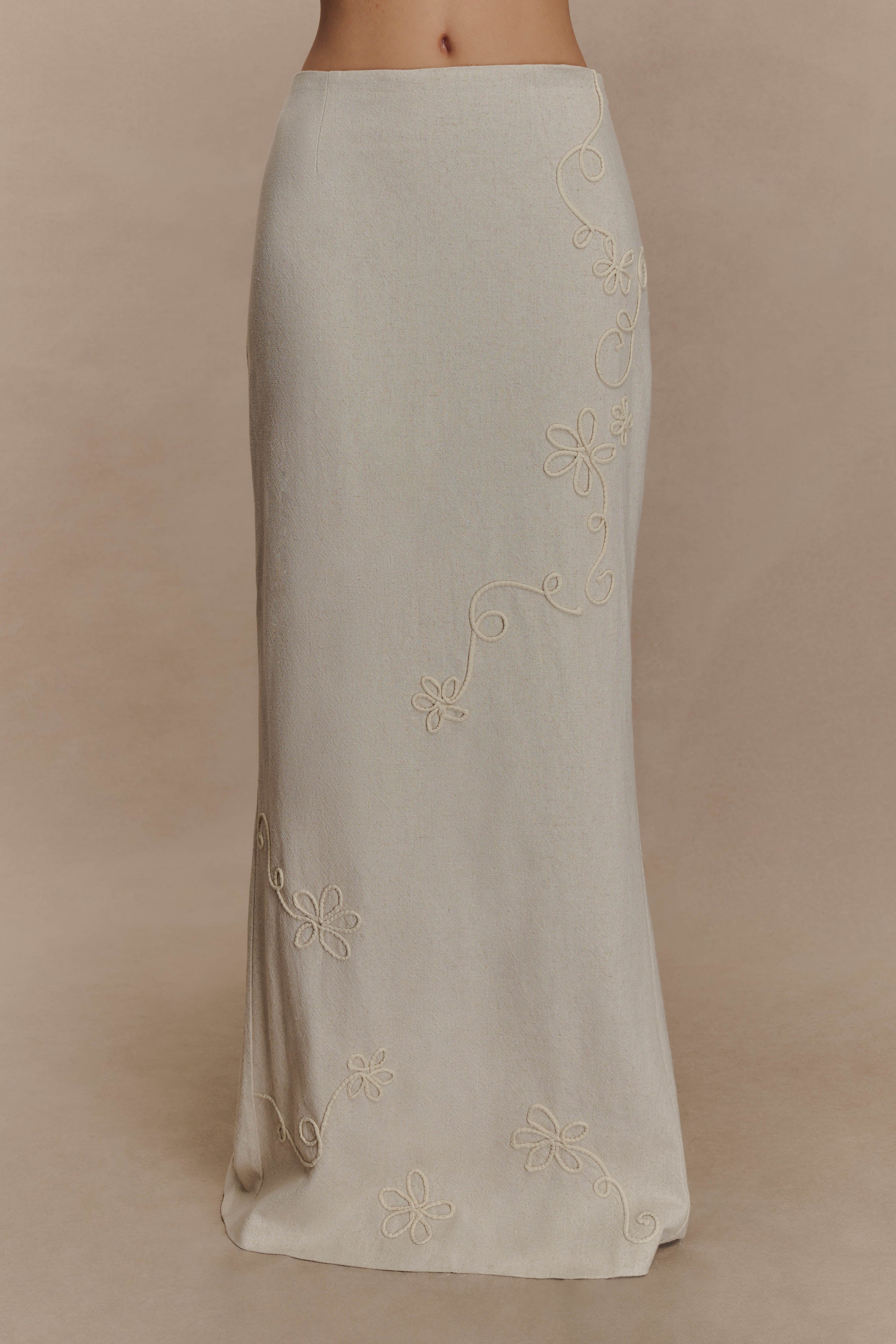 Casey Linen Embroidered Maxi Skirt - Natural - Image 2