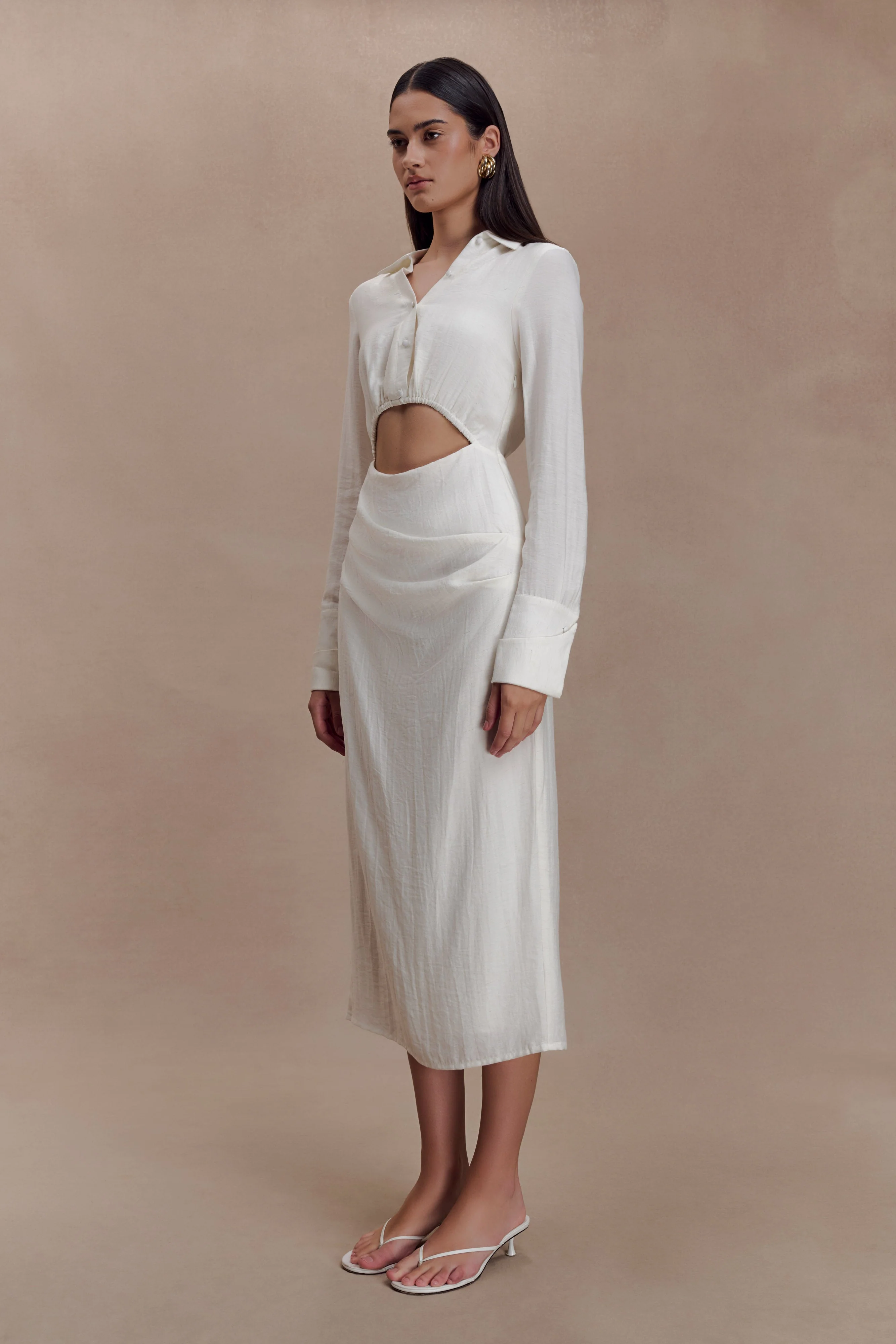 Cecilie Cut Out Shirt Midi Dress - White - Image 4