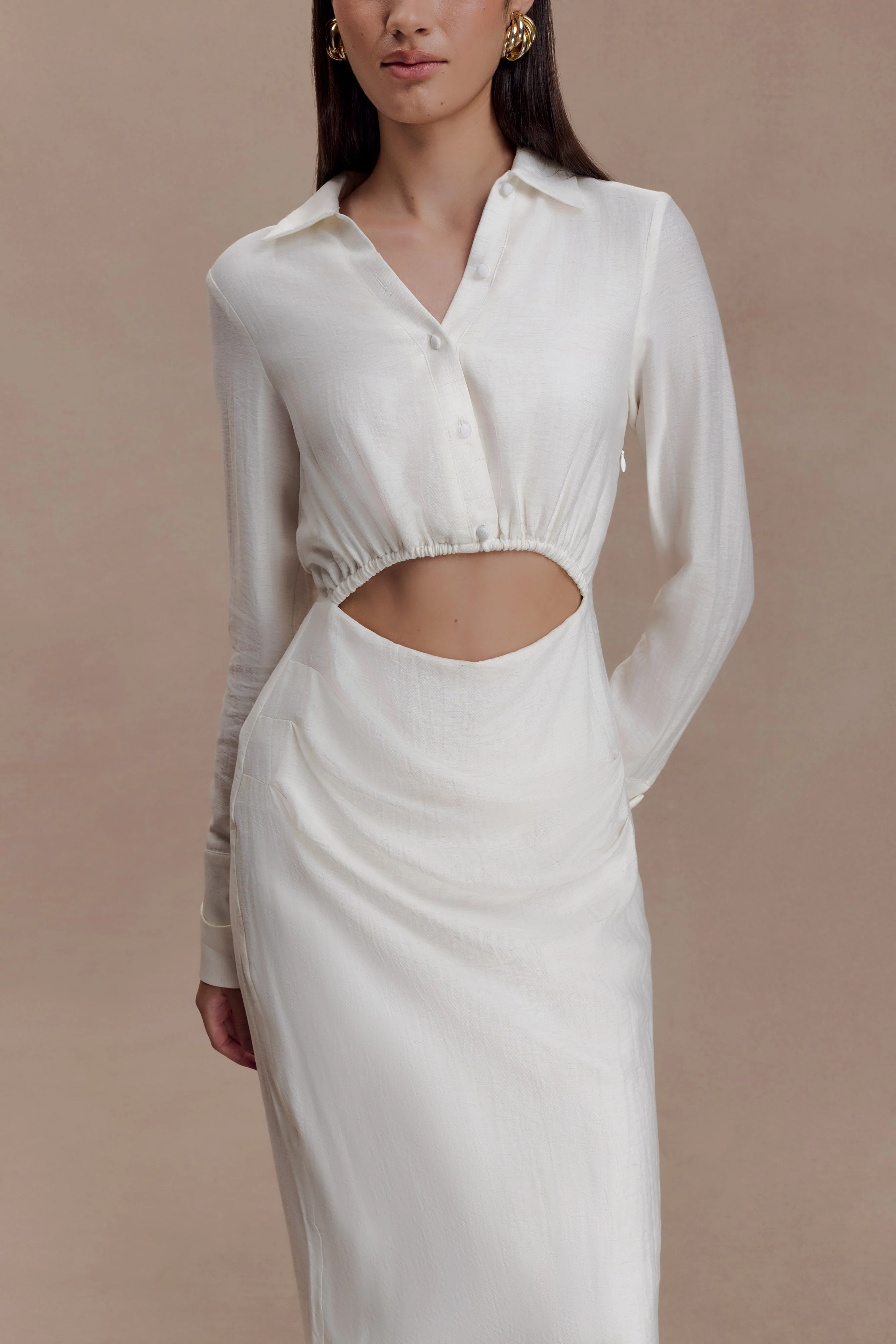 Cecilie Cut Out Shirt Midi Dress - White - Image 5