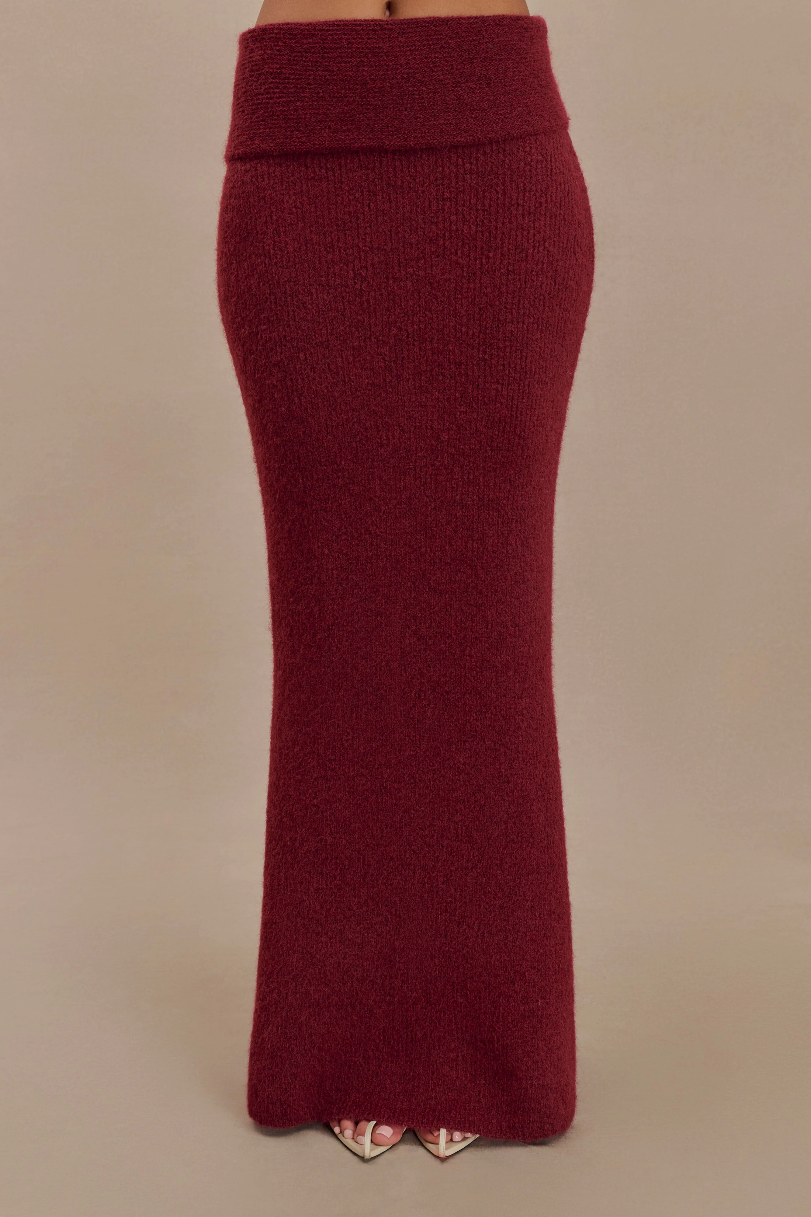 Charlotte Knit Maxi Skirt With Overlay - Merlot - Image 4