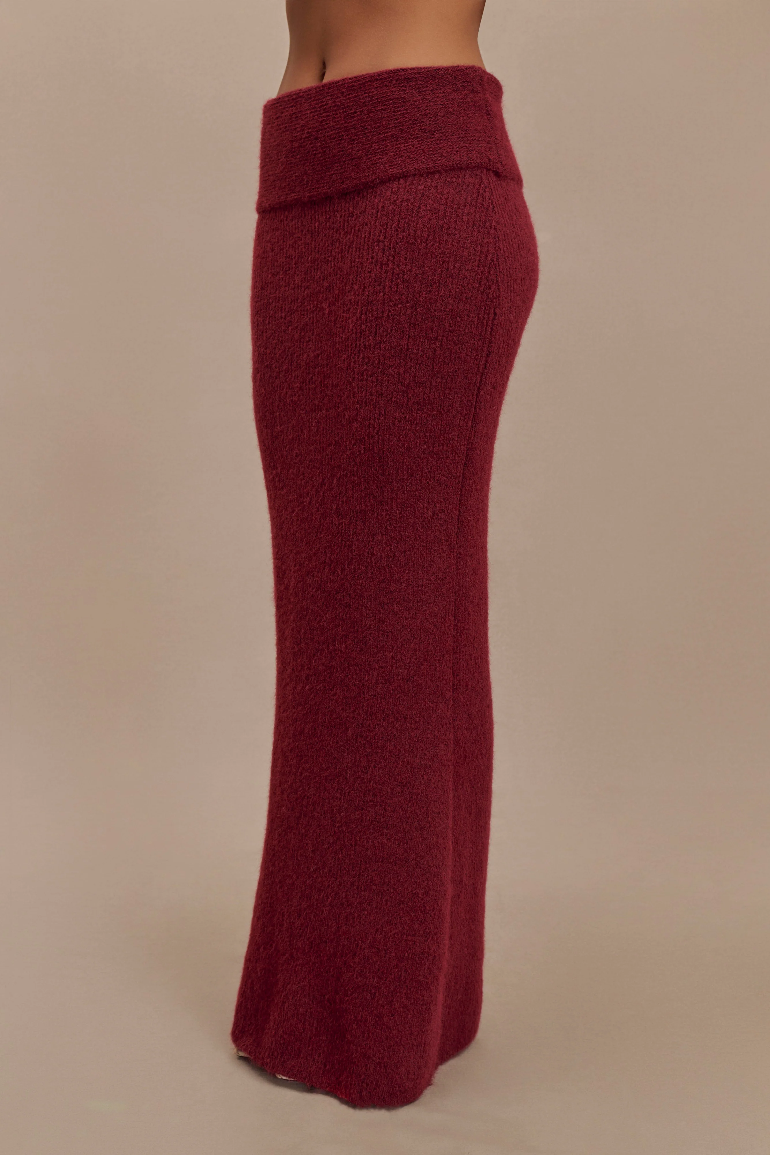 Charlotte Knit Maxi Skirt With Overlay - Merlot - Image 5