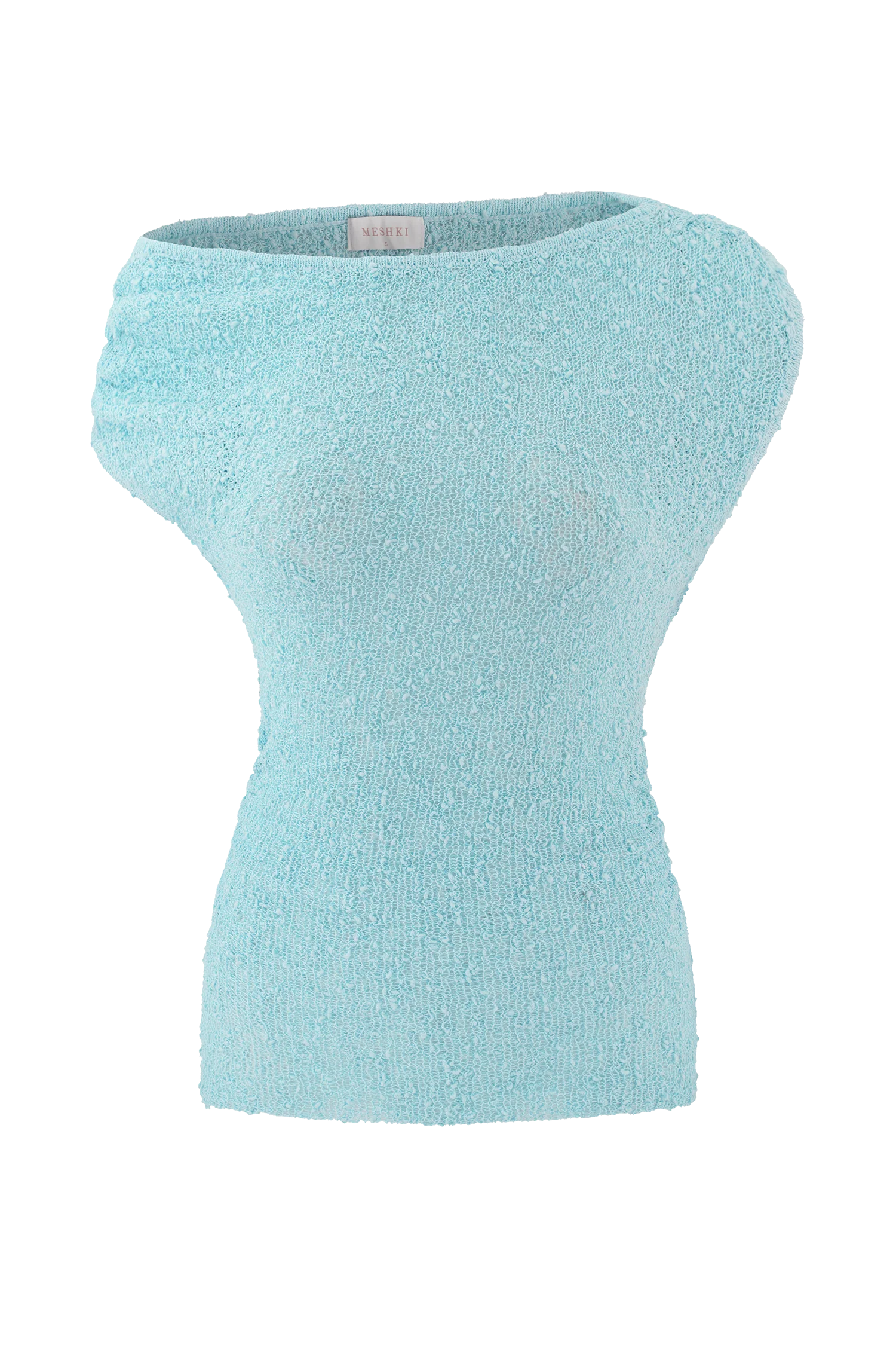 Chloe Off Shoulder Boucle Knit Top - Light Blue - Image 9