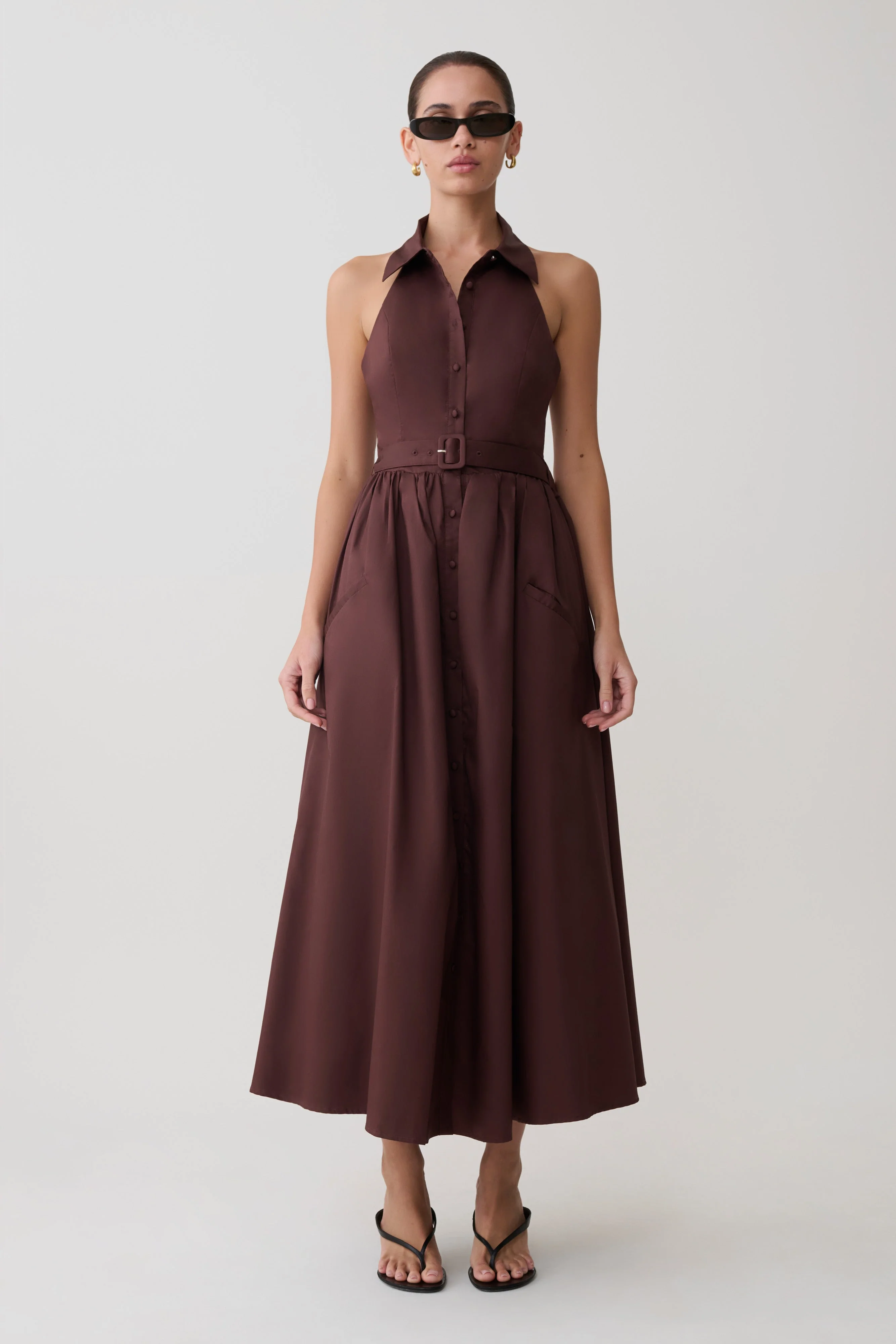 Cindy Collared Midi Dress - Chocolate - Image 4