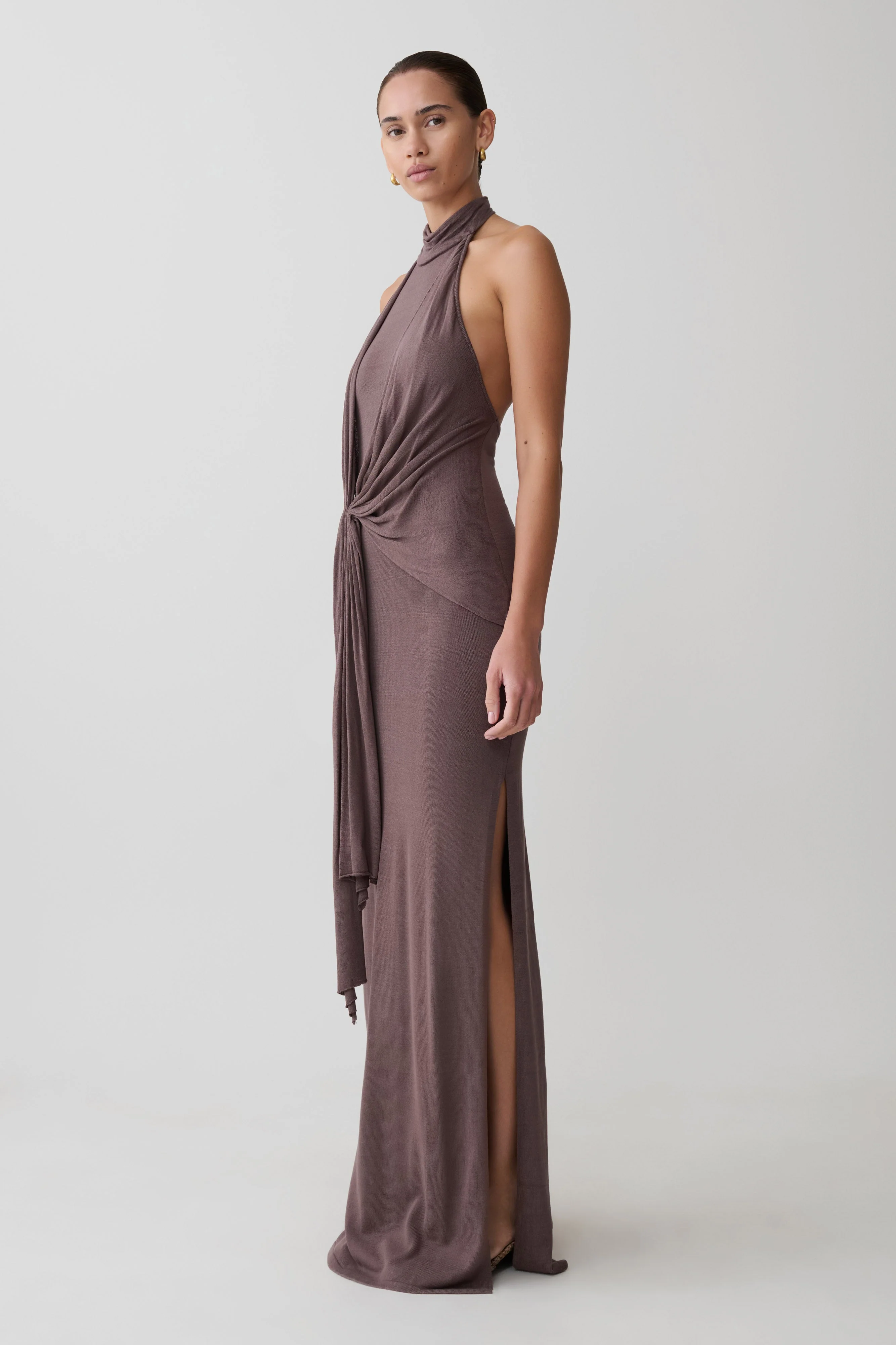 Cindylou Halter Knit Maxi Dress - Peppercorn - Image 5